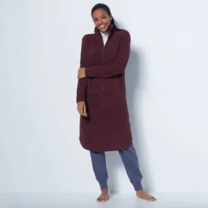 Barefoot Dreams deep aubergine maroon half zip short midi lounger sweater dress