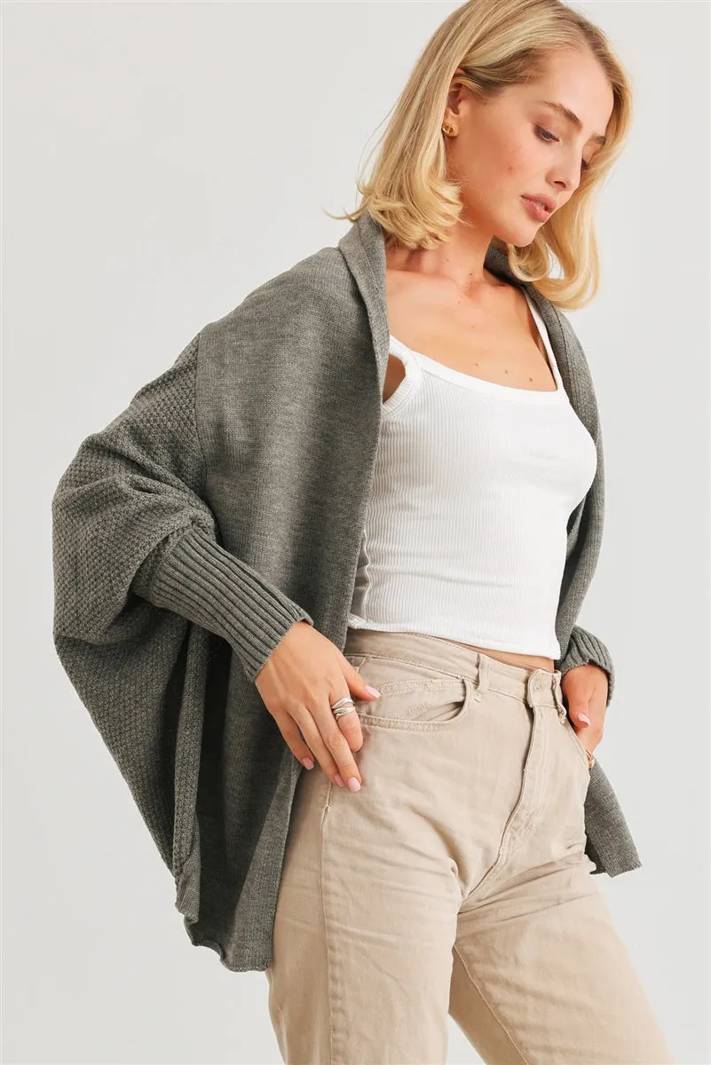 Batwing Cardigan Heather Charcoal Sleeve Open Front