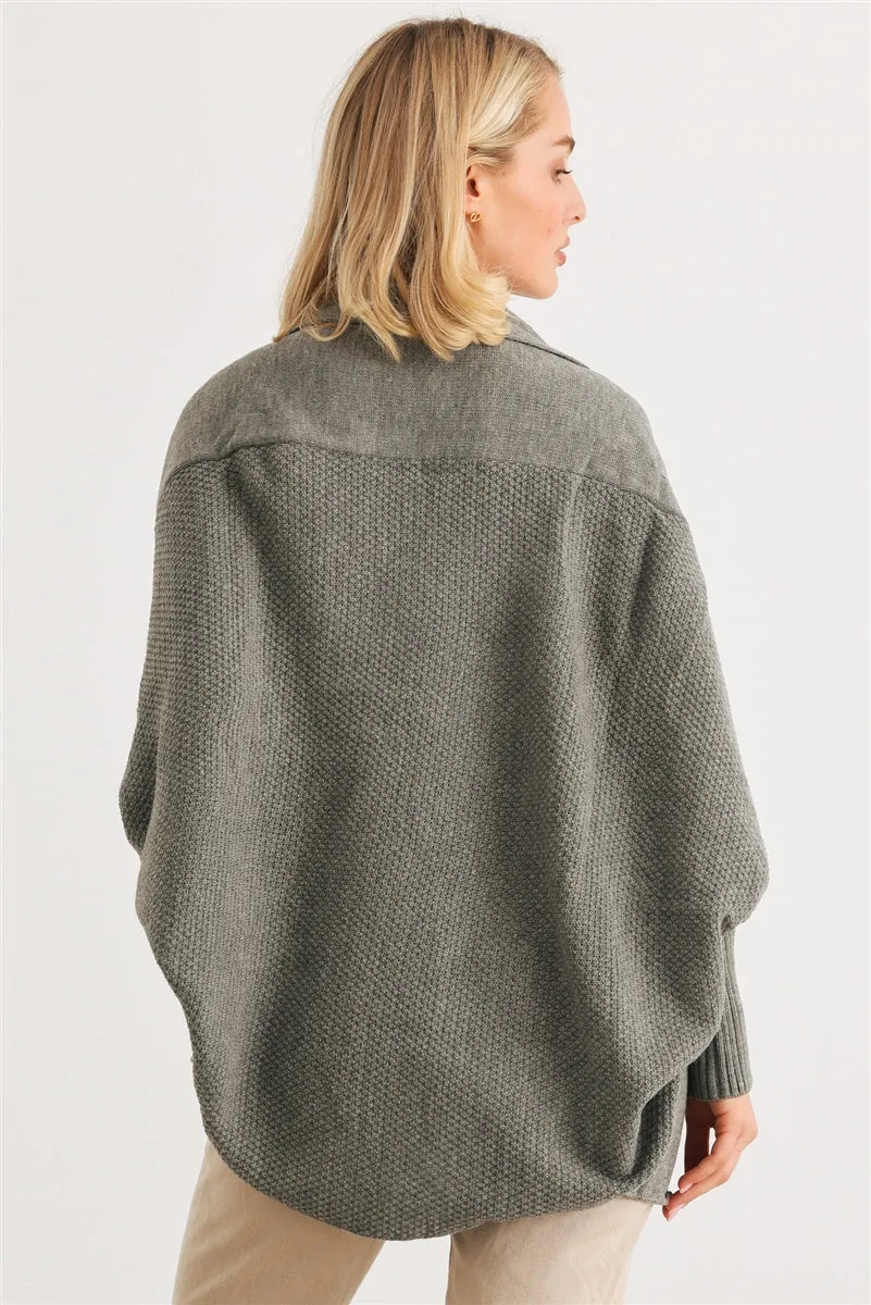 Batwing Cardigan Heather Charcoal Sleeve Open Front