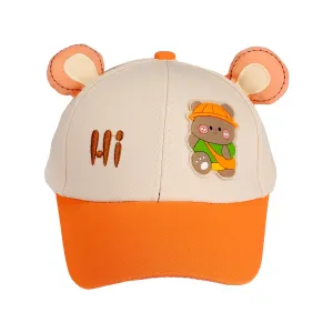 BEAR PATCH & TEXT EMBROIREDED CAP - ORANGE