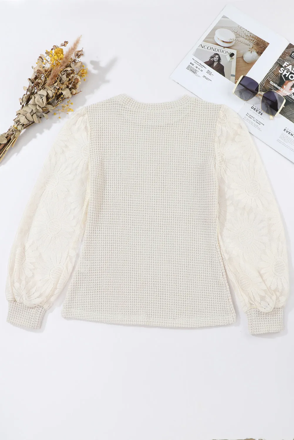 Beige Waffle Knit Top