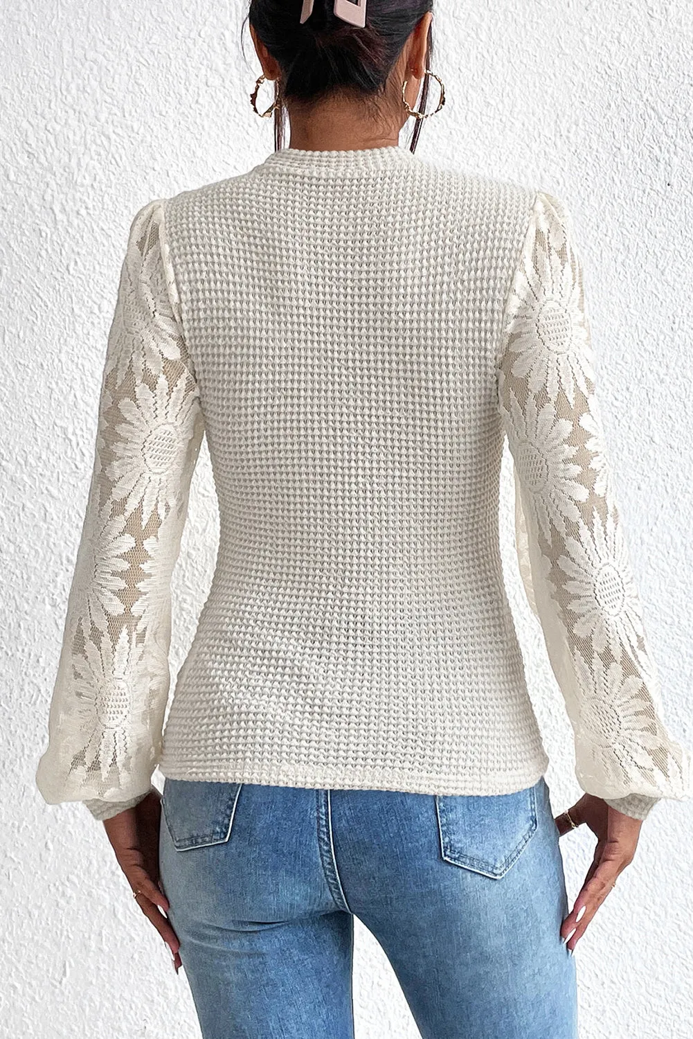 Beige Waffle Knit Top