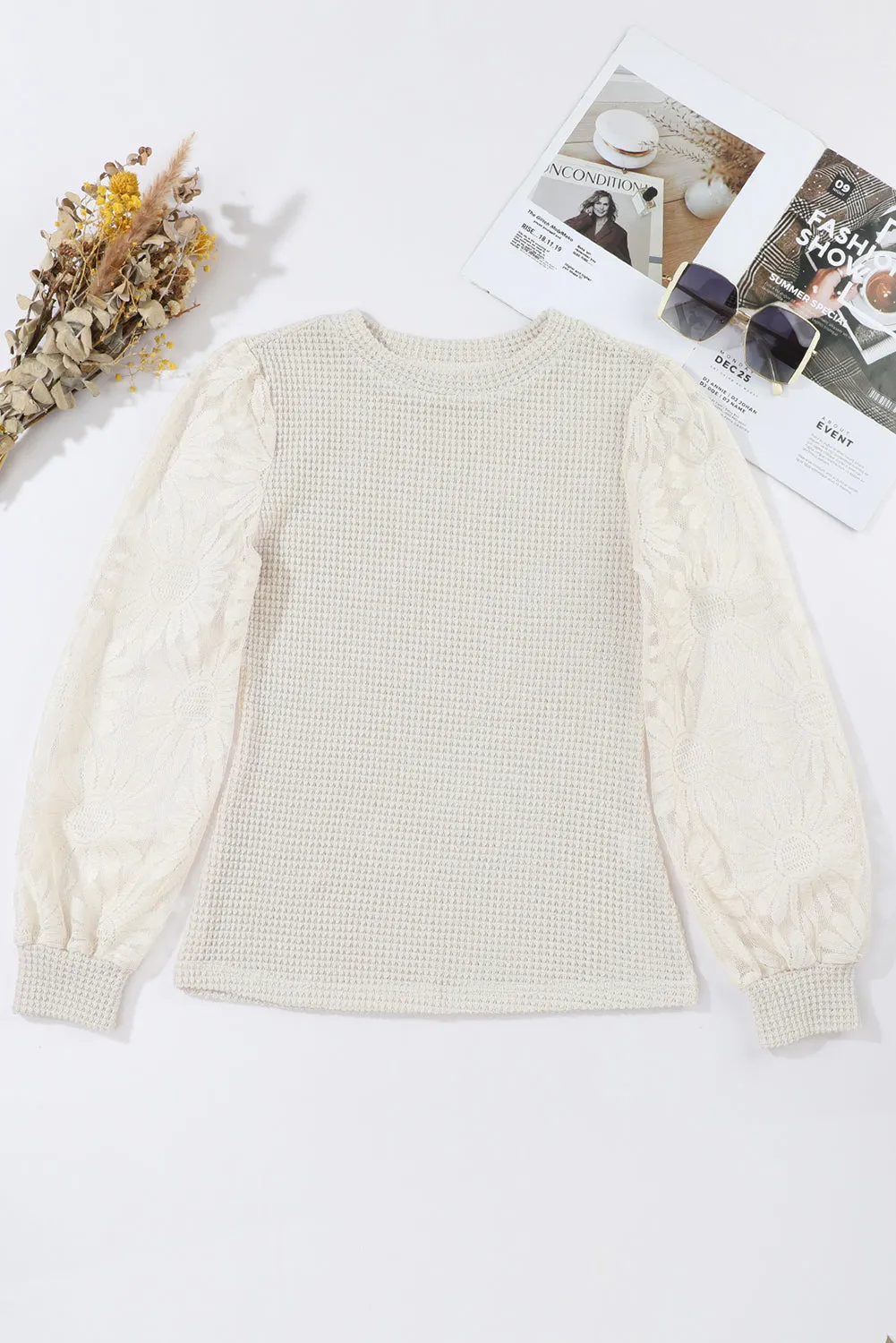 Beige Waffle Knit Top