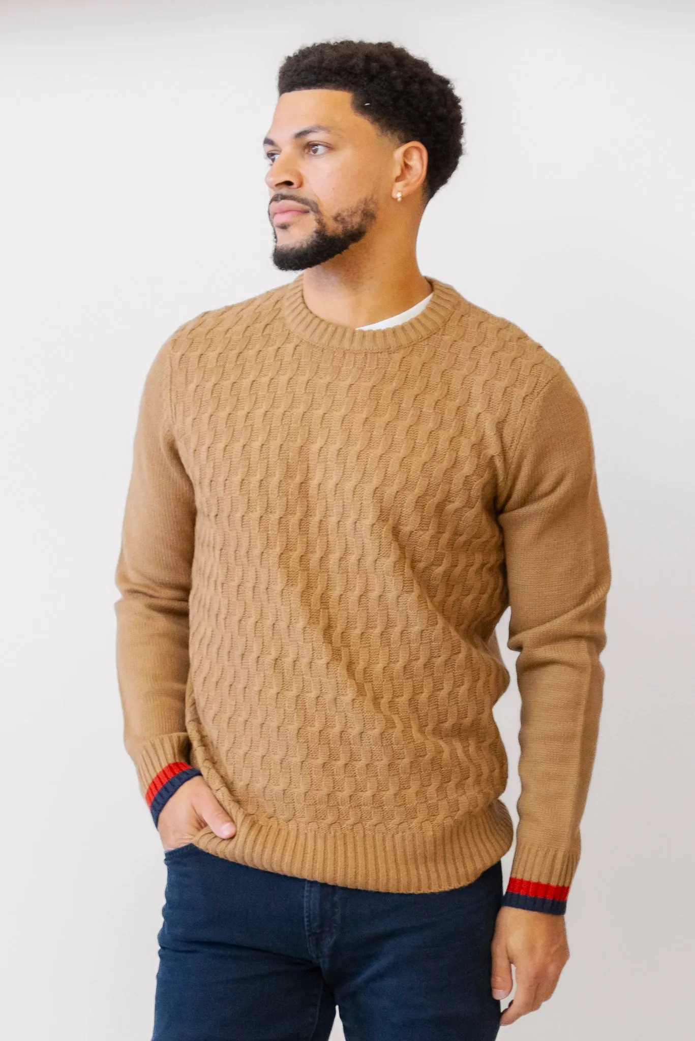 BEN SHERMAN Cable Textured Crewneck