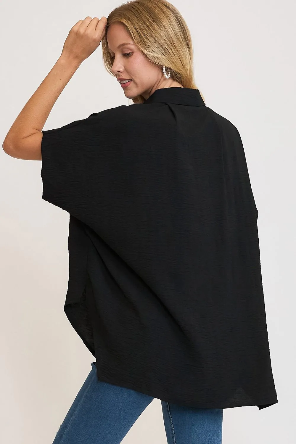 Black High-Low Button Up Short Sleeve Shirt