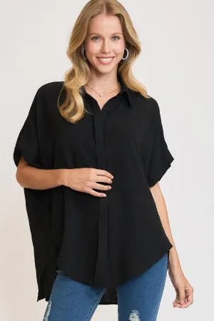 Black High-Low Button Up Short Sleeve Shirt