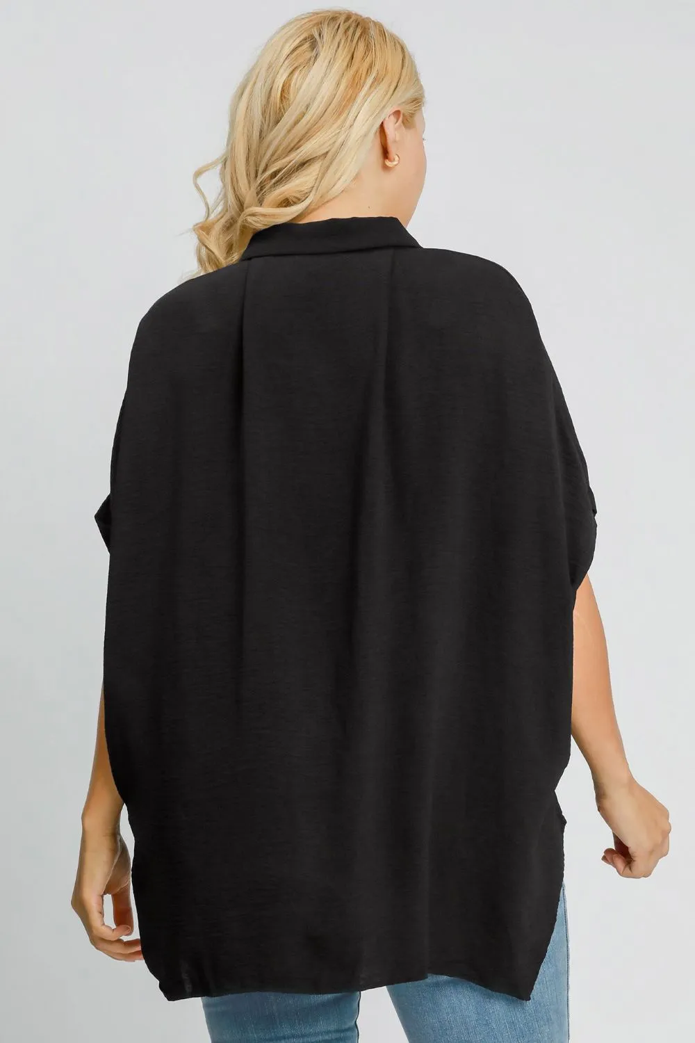 Black High-Low Button Up Short Sleeve Shirt