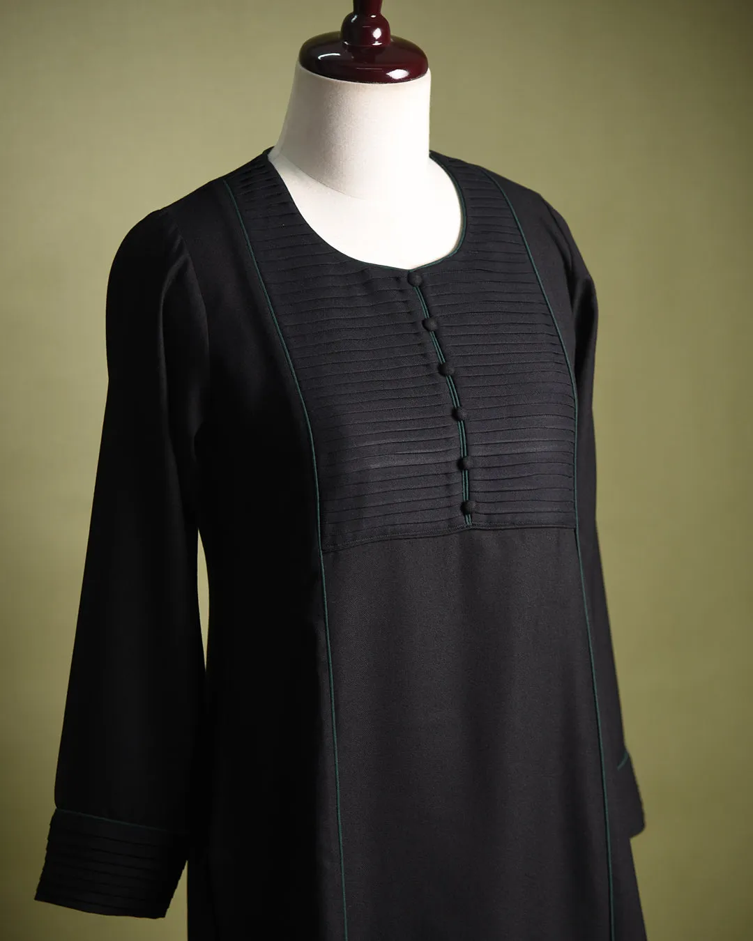 Black Winter Wear Wool Spun Blend Embroidered Ready To Wear Straight Kurta With Pant