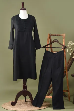 Black Winter Wear Wool Spun Blend Embroidered Ready To Wear Straight Kurta With Pant