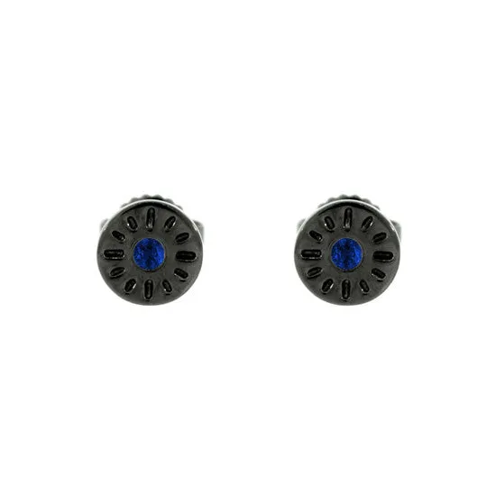 Blackened 18k Gold Timeless Earrings Blue Sapphire