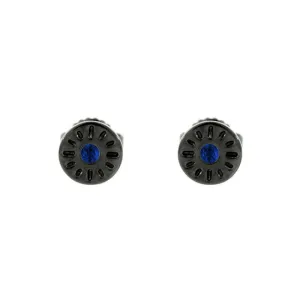 Blackened 18k Gold Timeless Earrings Blue Sapphire