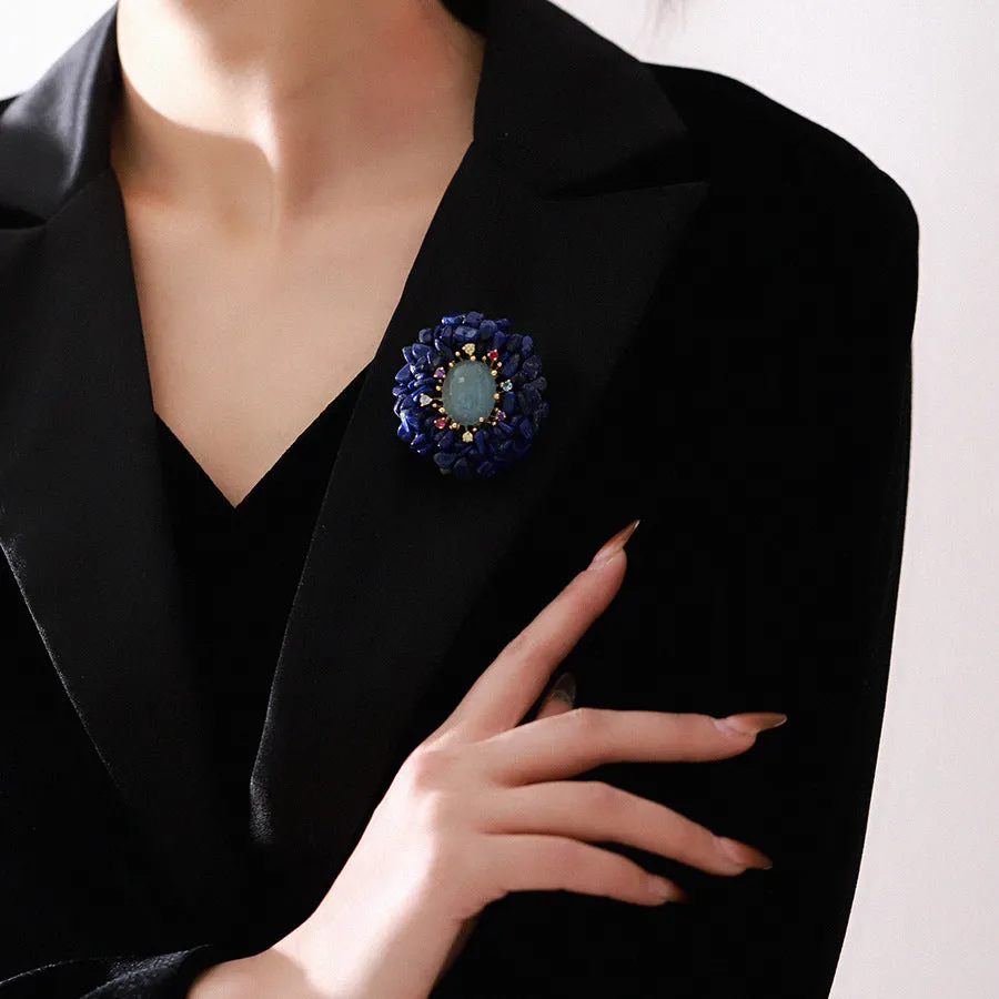 Blue Lapis Lazuli Brooch High-end Luxury Corsage