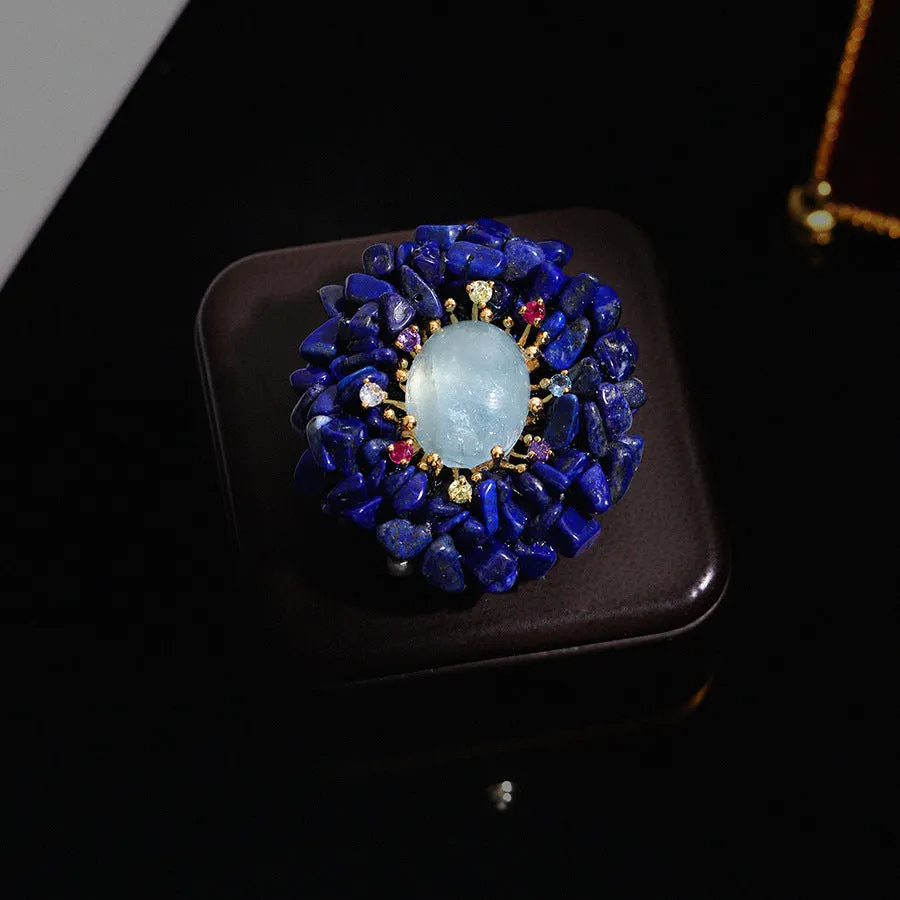 Blue Lapis Lazuli Brooch High-end Luxury Corsage