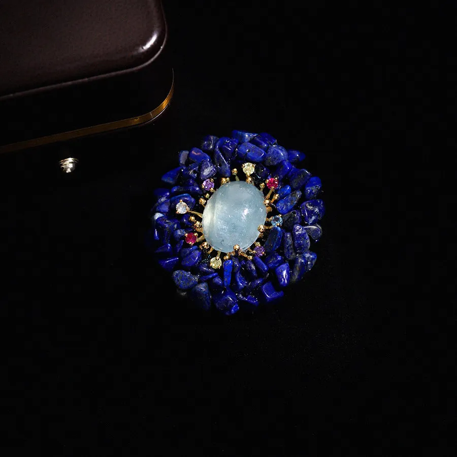 Blue Lapis Lazuli Brooch High-end Luxury Corsage