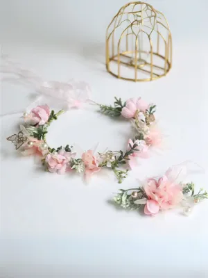 Blushing Blooms Pink Pearl Flower Crown