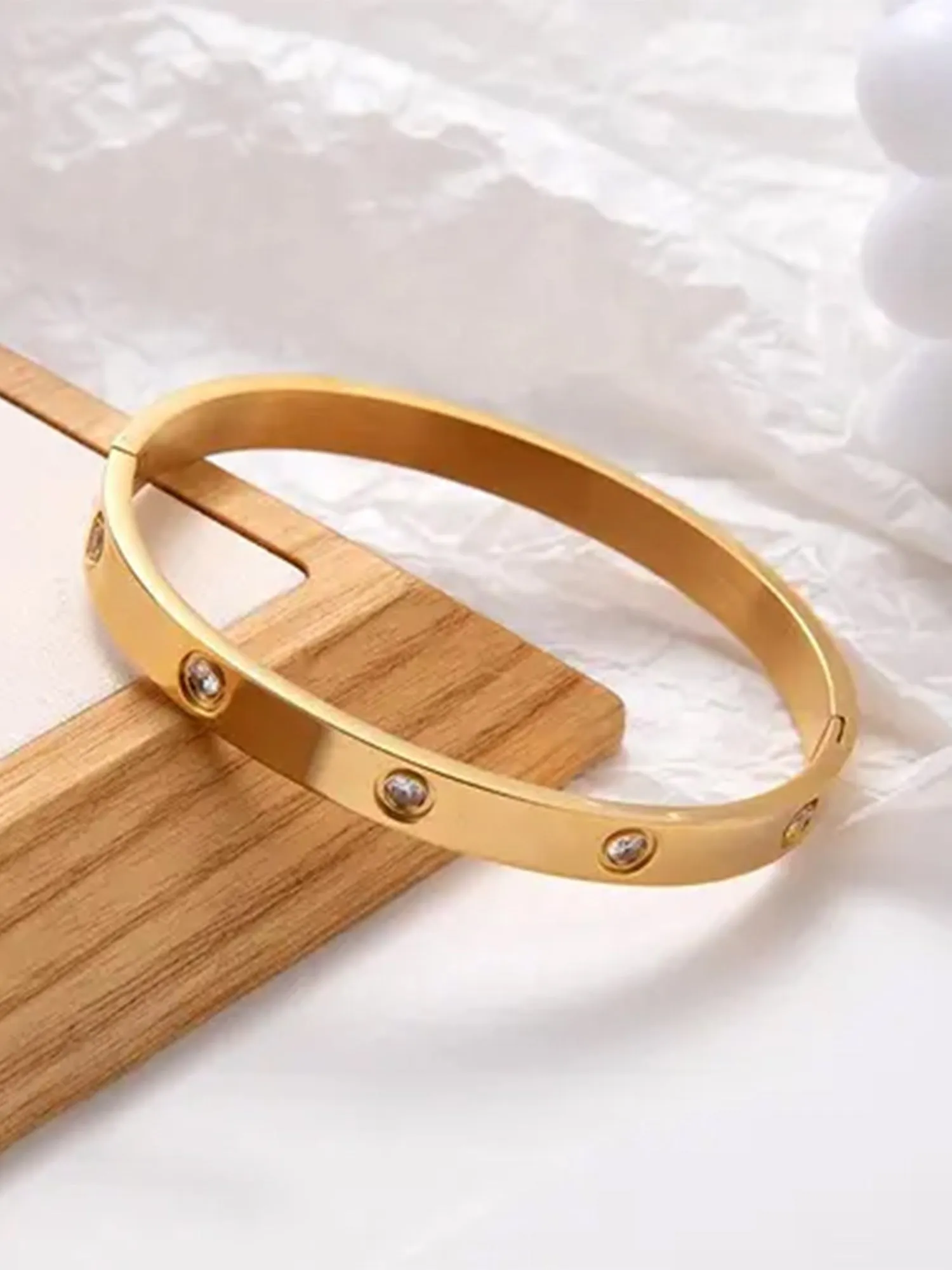 Bohey by KARATCART Gold Plated CZ Stainless Steel Kada Bracelet for Women