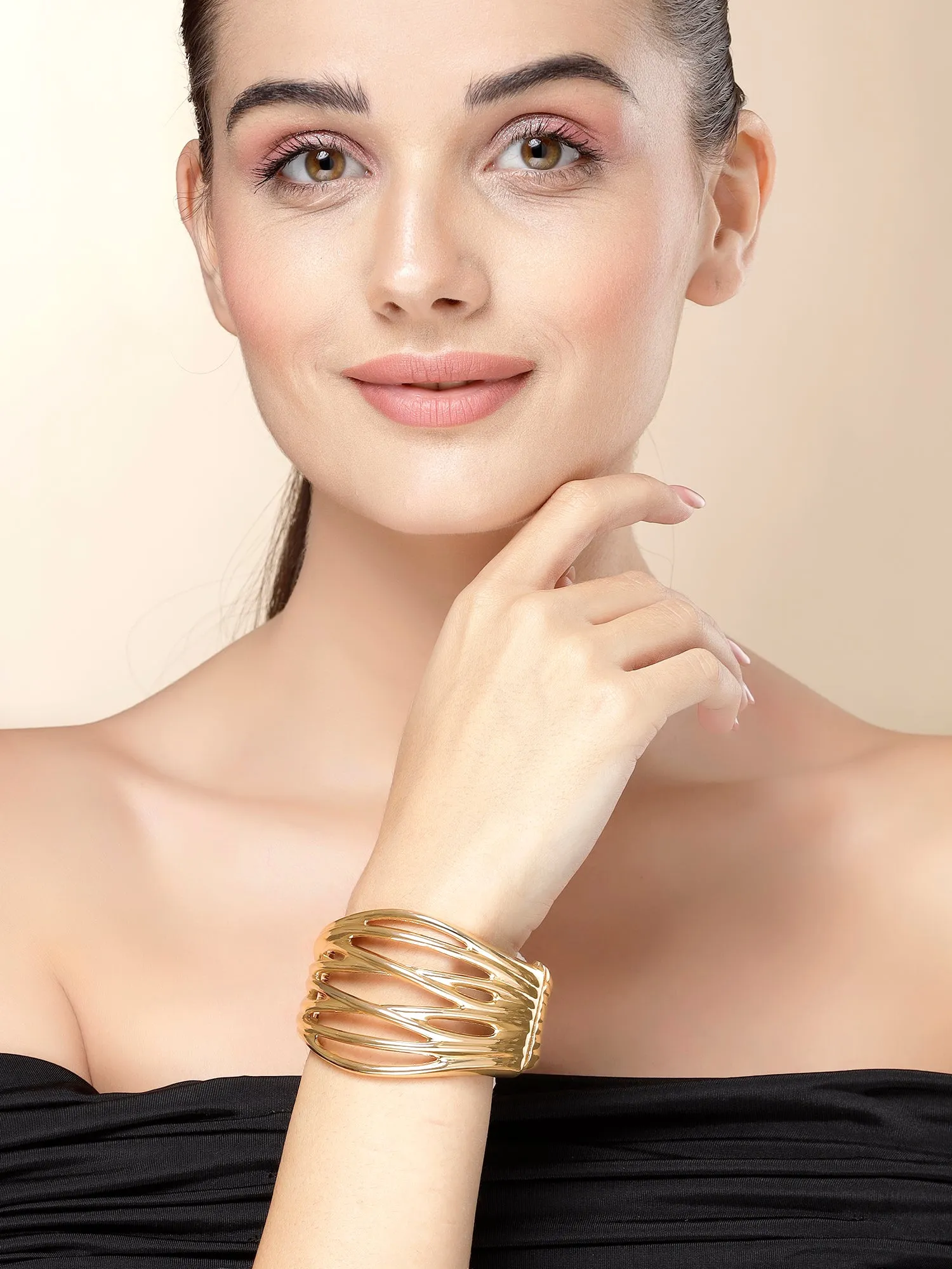 Bohey by KARATCART Gold Plated Designer Kada Bracelet for Women