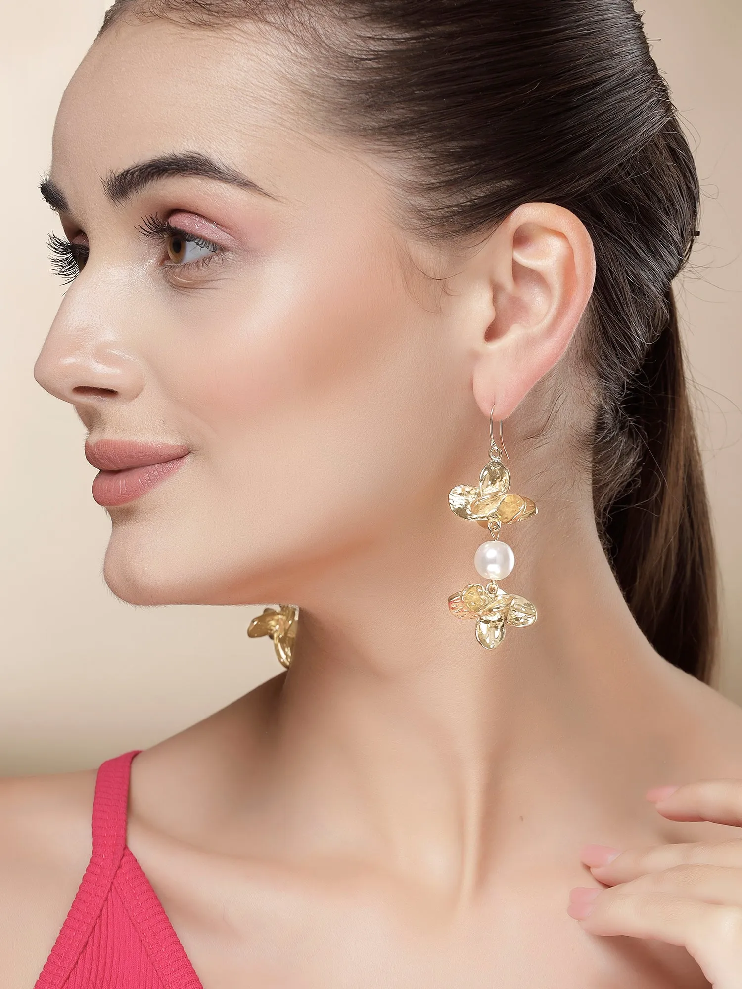 Bohey by KARATCART Gold Plated Floral Design Drop Earrings for Women