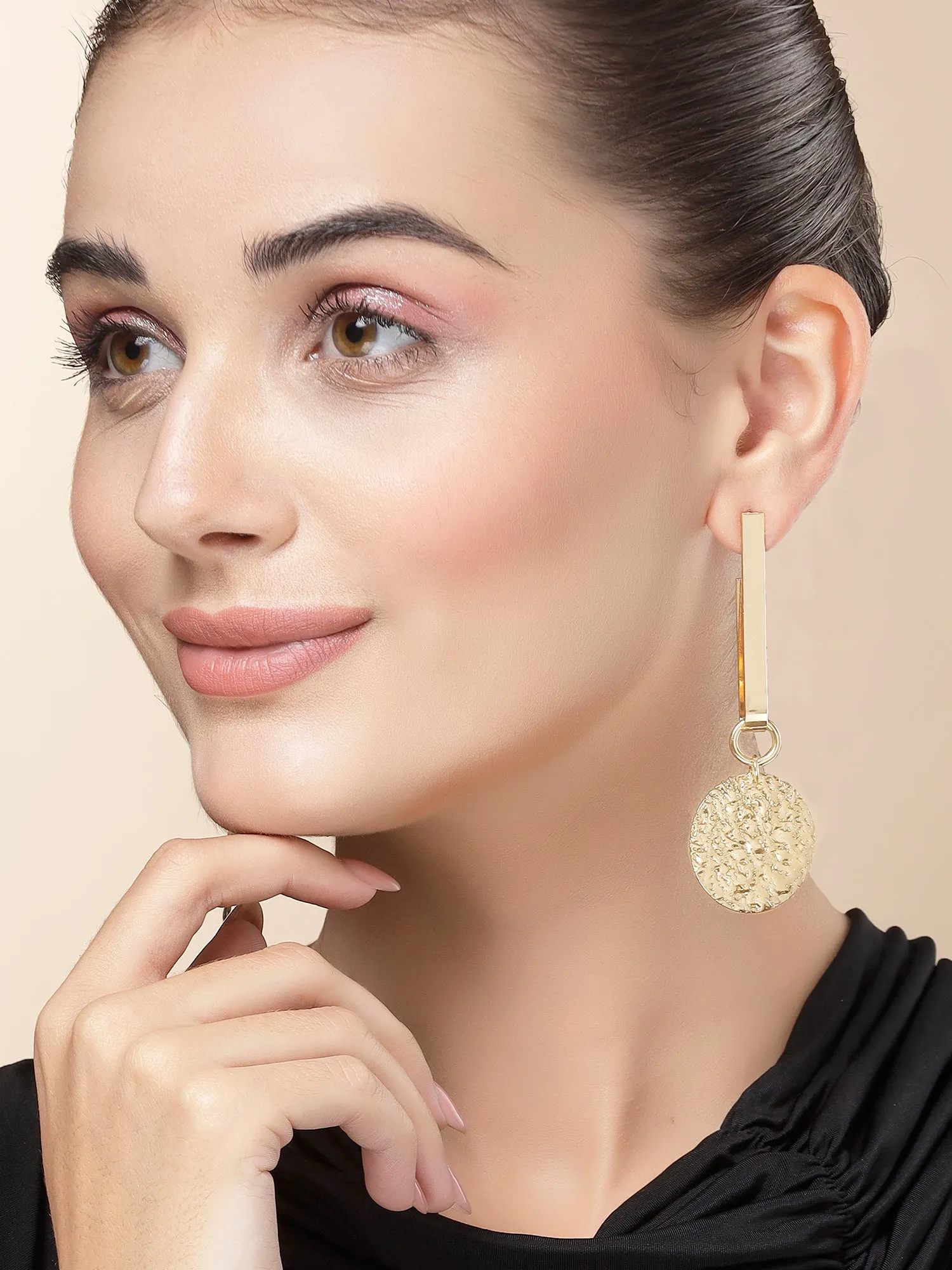 Bohey by KARATCART Gold Plated Hammered Finish Drop Earrings for Women