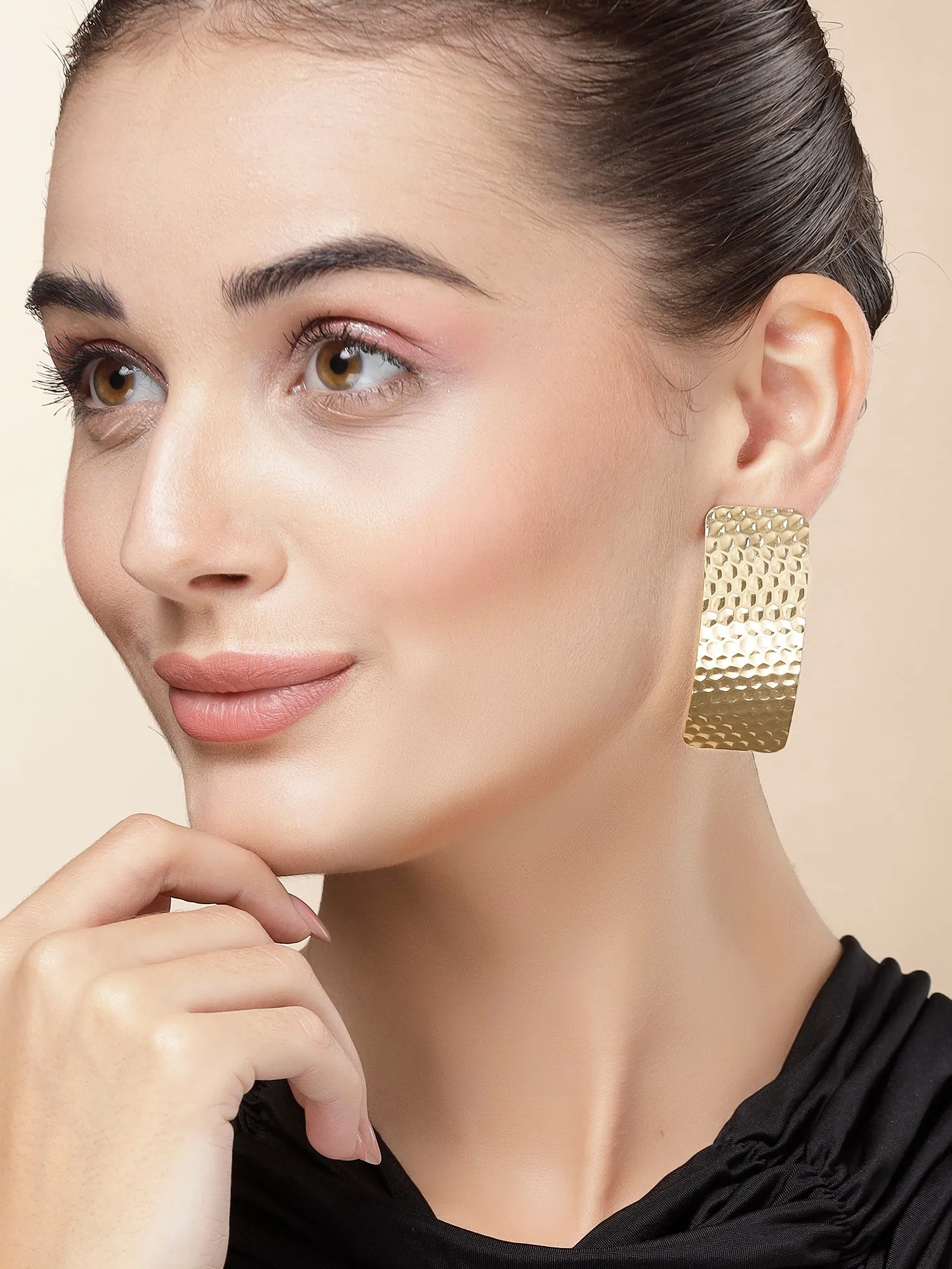 Bohey by KARATCART Gold Plated Hammered Finish Drop Earrings for Women