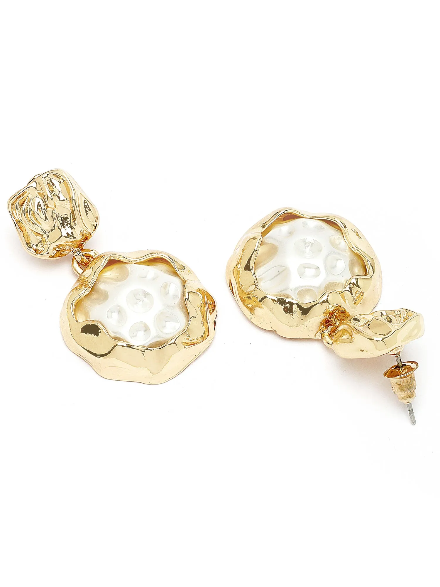 Bohey by KARATCART Gold Plated Hammered Finish Drop Earrings for Women