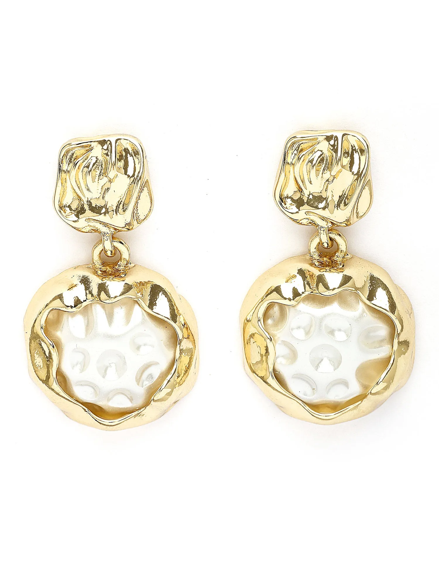 Bohey by KARATCART Gold Plated Hammered Finish Drop Earrings for Women