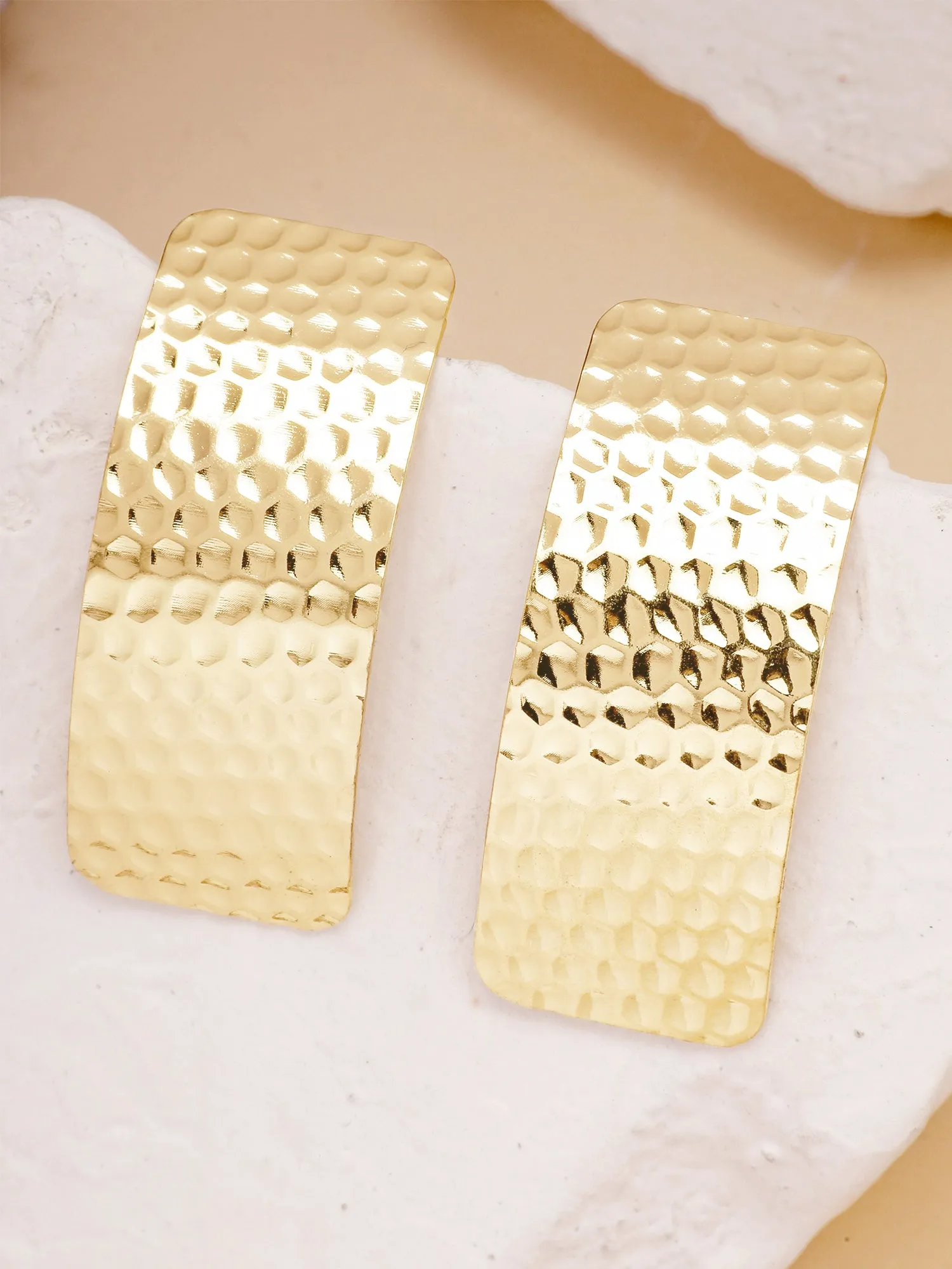 Bohey by KARATCART Gold Plated Hammered Finish Drop Earrings for Women