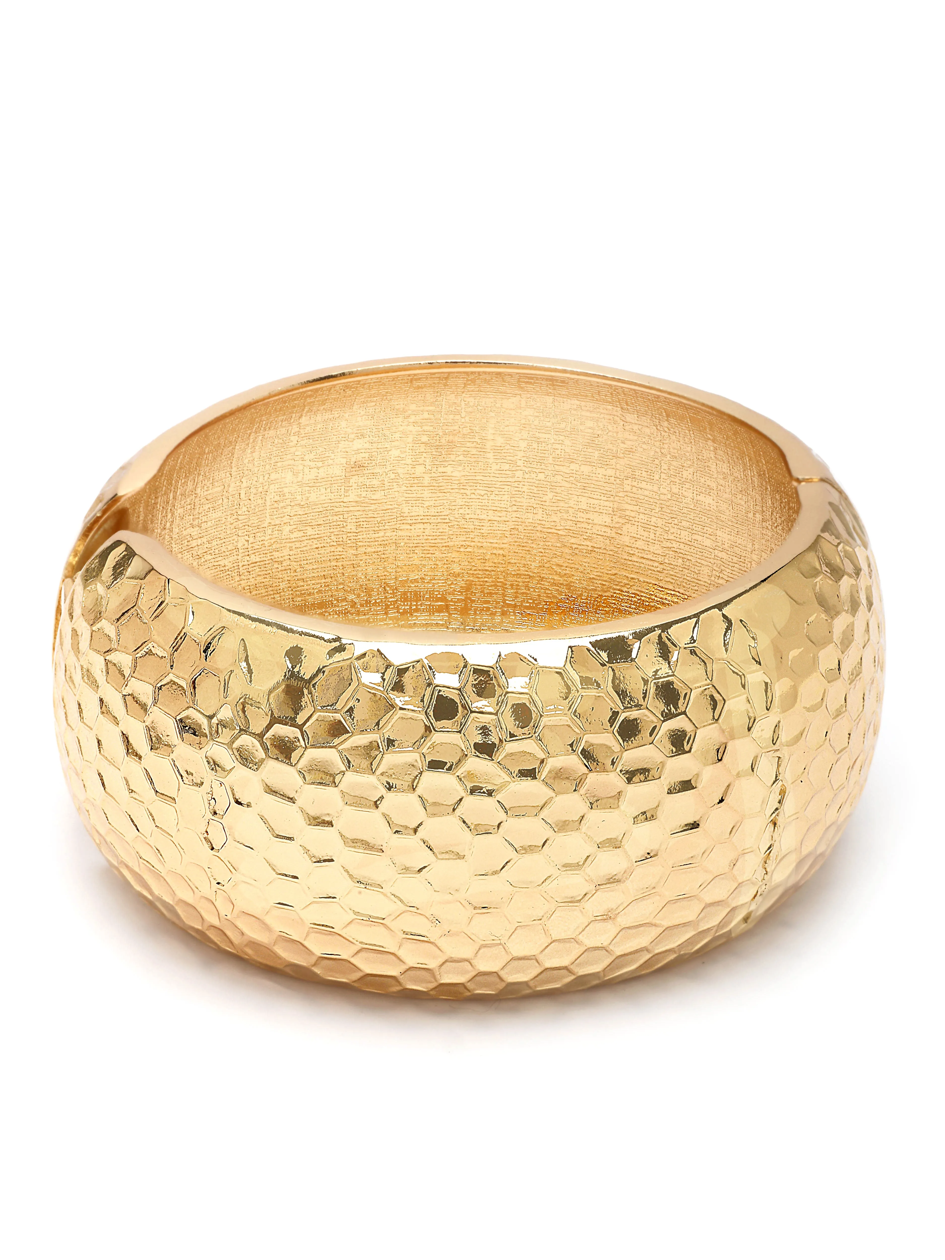 Bohey by KARATCART Gold Plated Hammered Finish Kada Bracelet for Women
