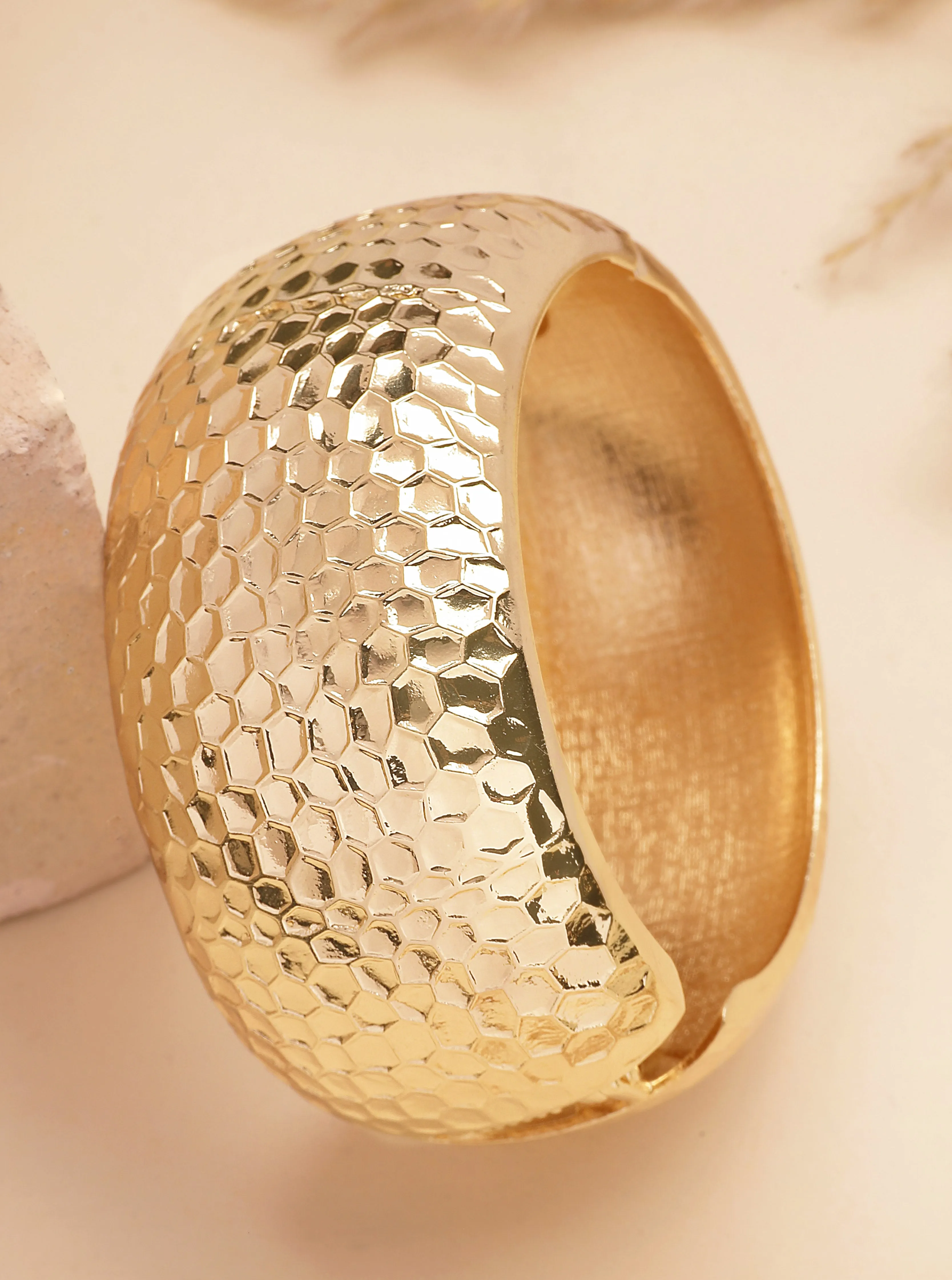 Bohey by KARATCART Gold Plated Hammered Finish Kada Bracelet for Women