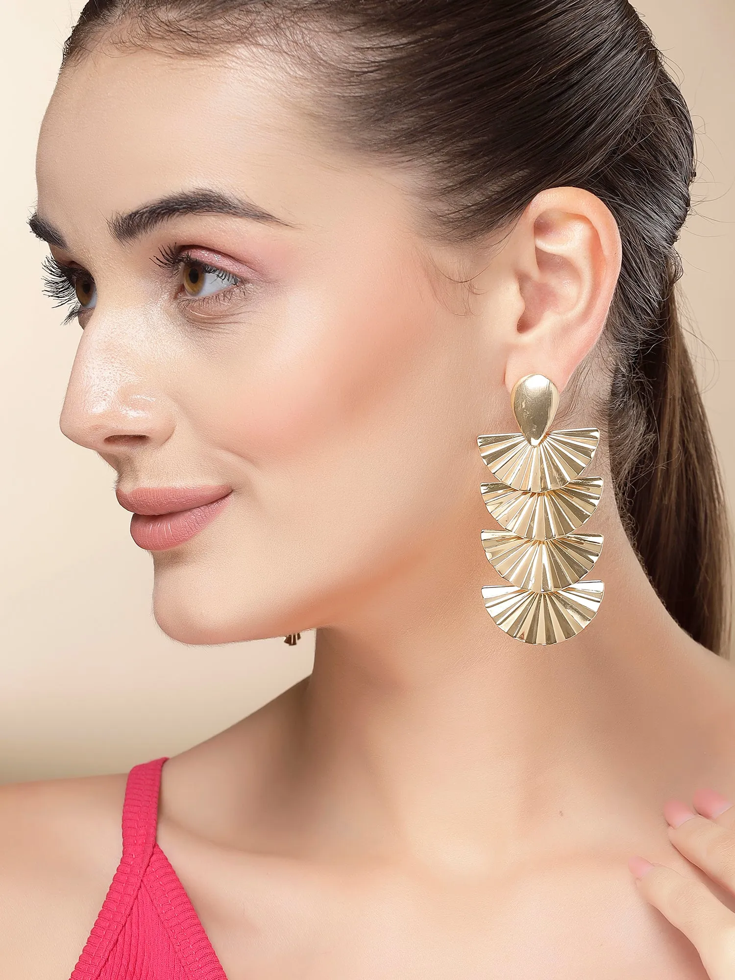 Bohey by KARATCART Gold Plated Leaf Design Drop Earrings for Women