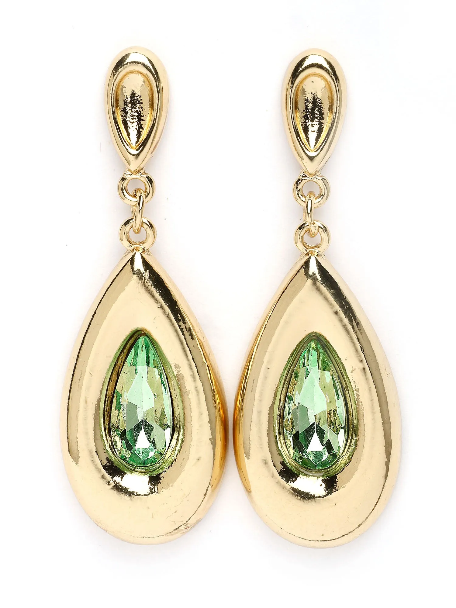 Bohey by KARATCART Gold Plated Lime Green Rhinestone Drop Earrings for Women