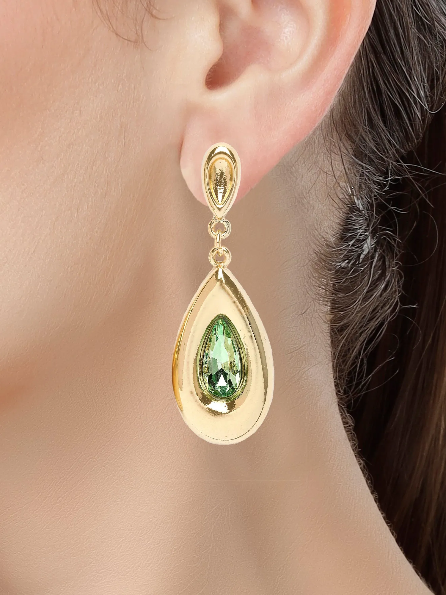 Bohey by KARATCART Gold Plated Lime Green Rhinestone Drop Earrings for Women