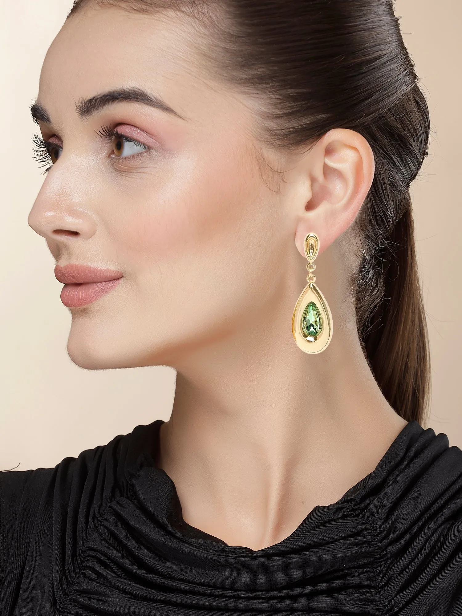 Bohey by KARATCART Gold Plated Lime Green Rhinestone Drop Earrings for Women