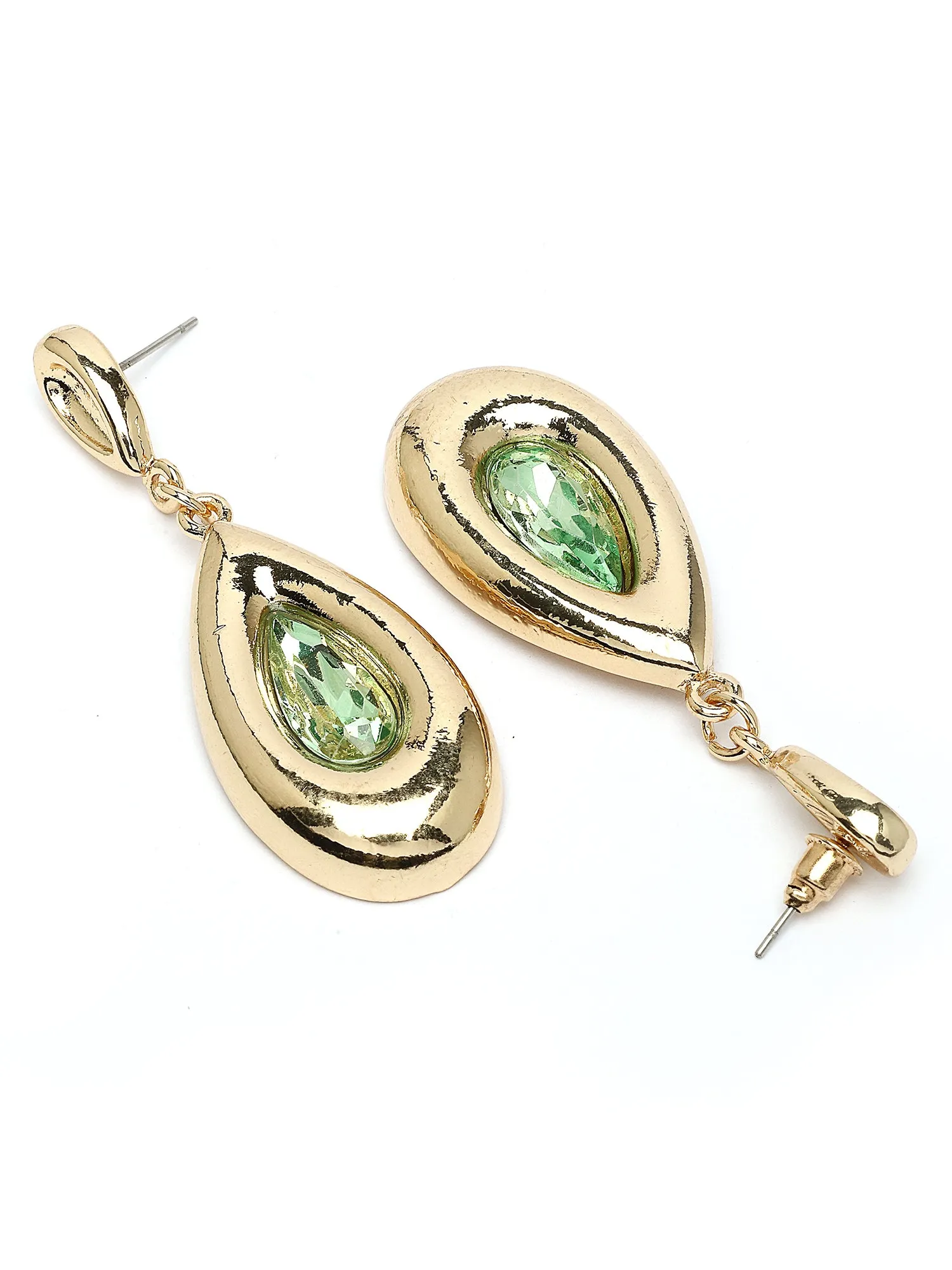 Bohey by KARATCART Gold Plated Lime Green Rhinestone Drop Earrings for Women