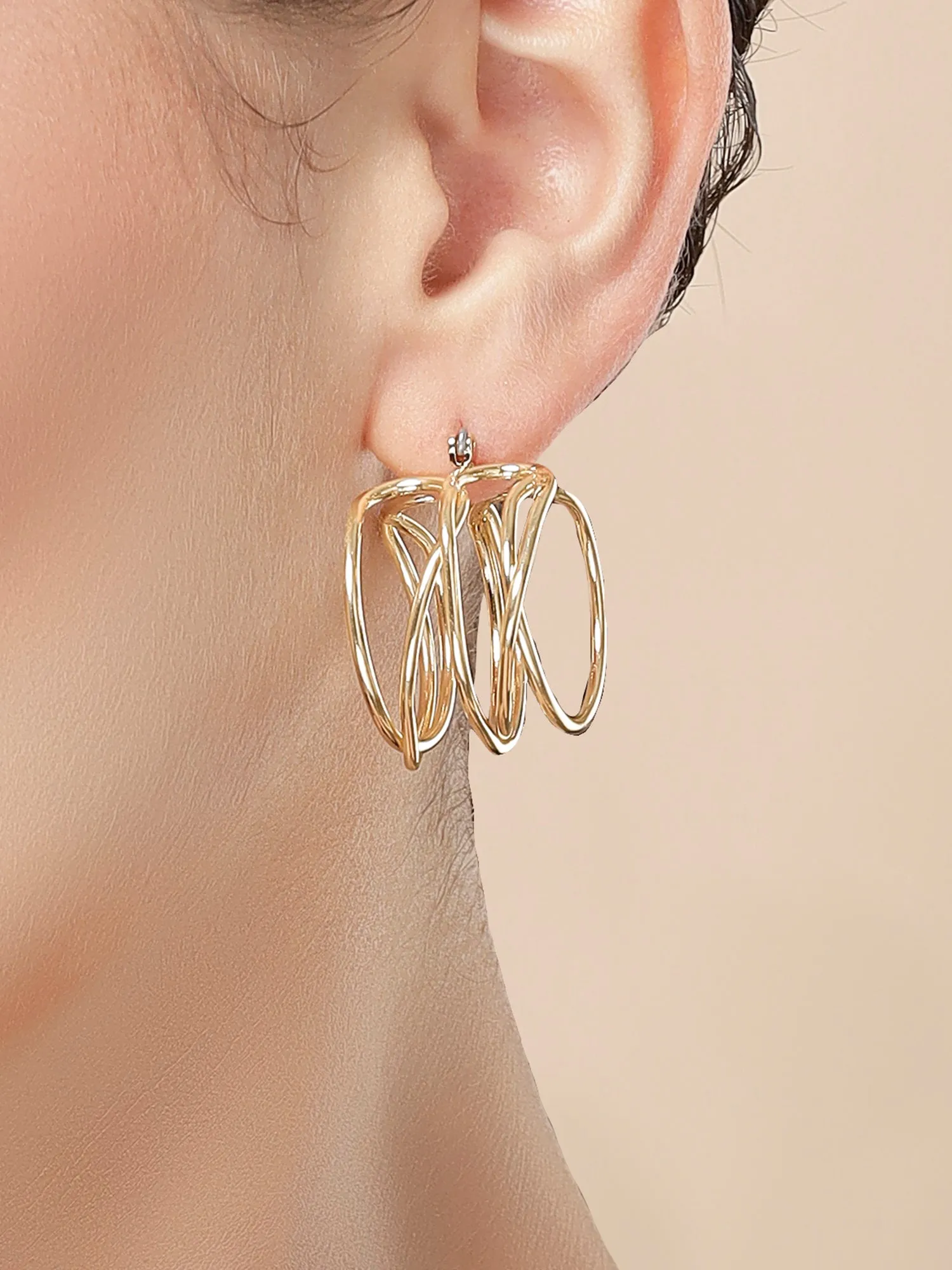 Bohey by KARATCART Gold Plated Multi Line Hoop Earrings for Women