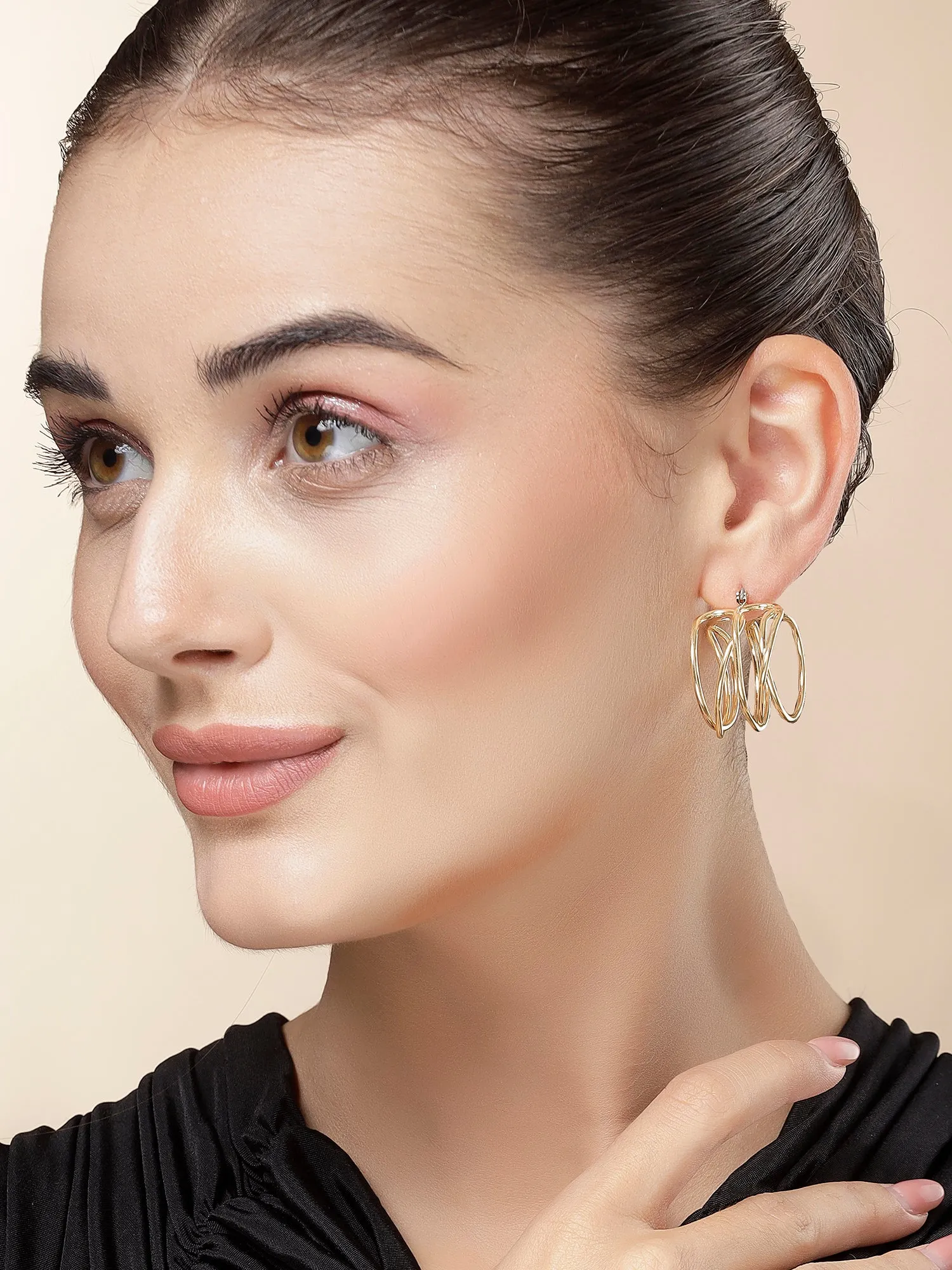 Bohey by KARATCART Gold Plated Multi Line Hoop Earrings for Women