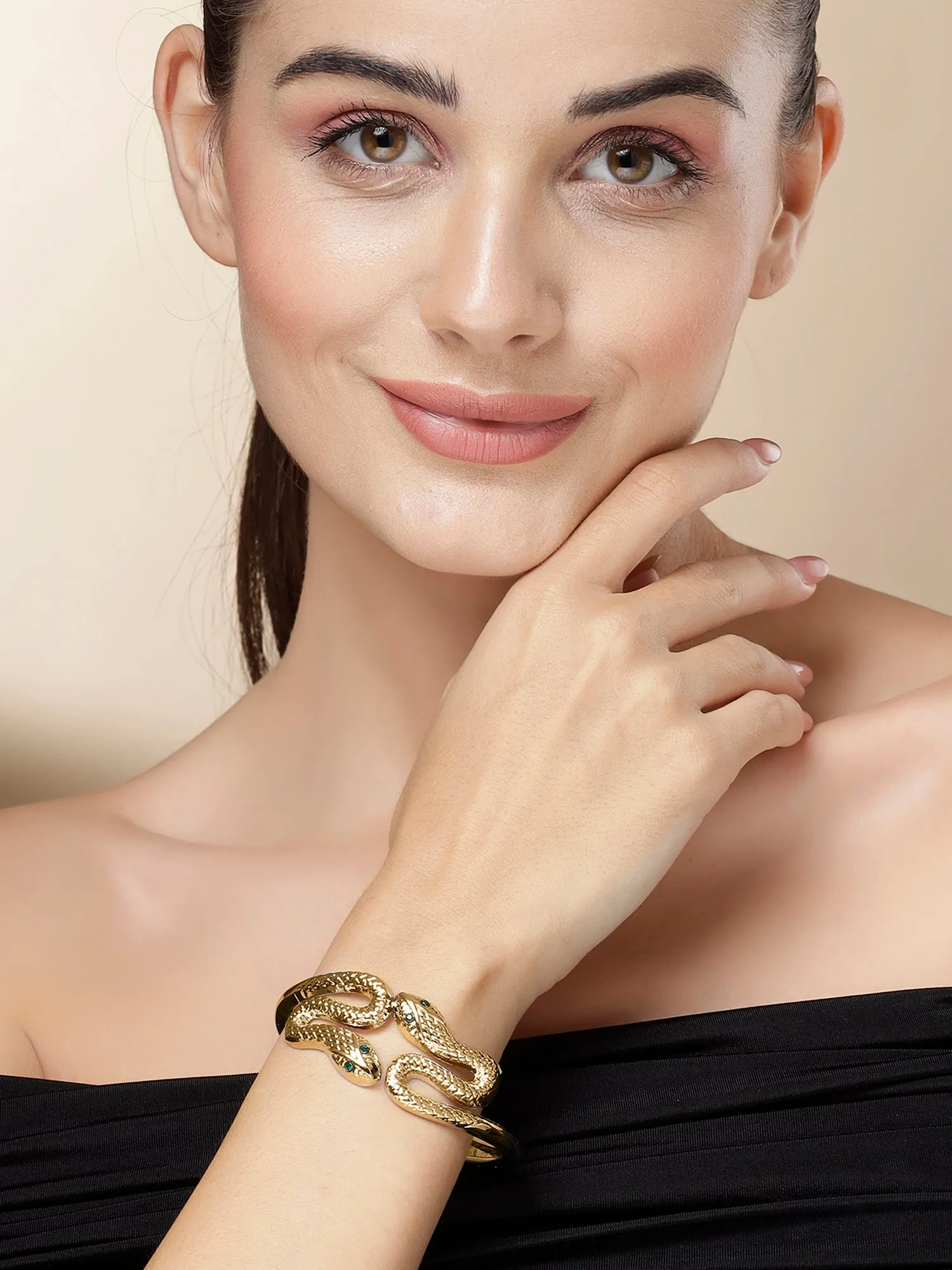Bohey by KARATCART Gold Plated Snake Design Kada Bracelet for Women