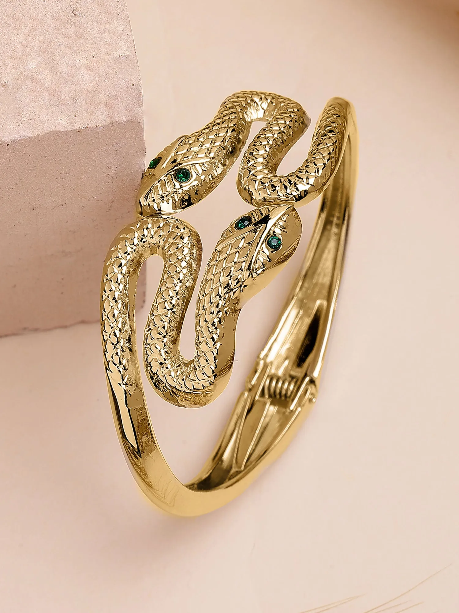Bohey by KARATCART Gold Plated Snake Design Kada Bracelet for Women