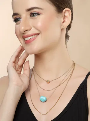 Bohey by KARATCART Gold-Plated Turquoise Multilayer Chain Necklace for Women