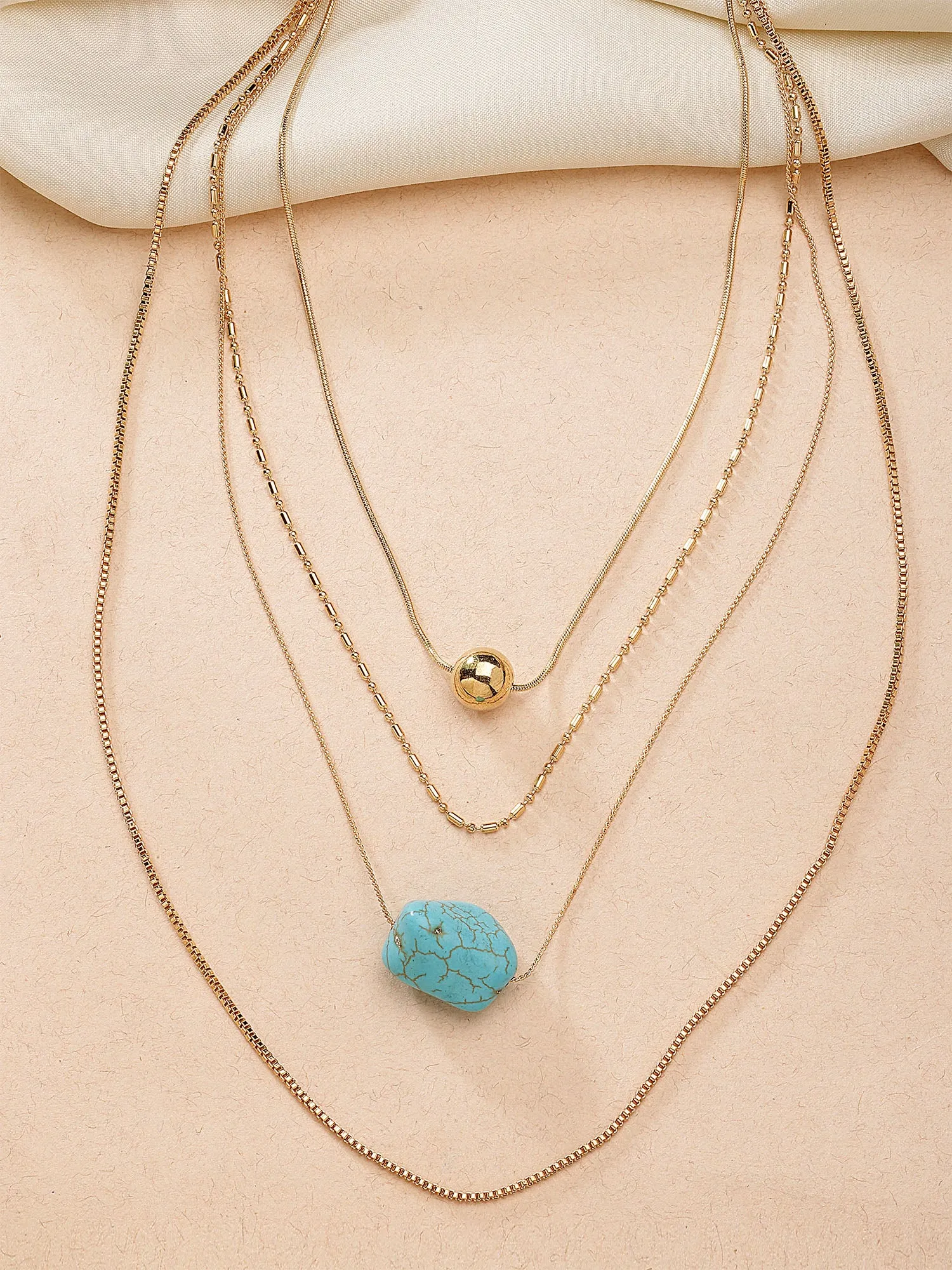 Bohey by KARATCART Gold-Plated Turquoise Multilayer Chain Necklace for Women