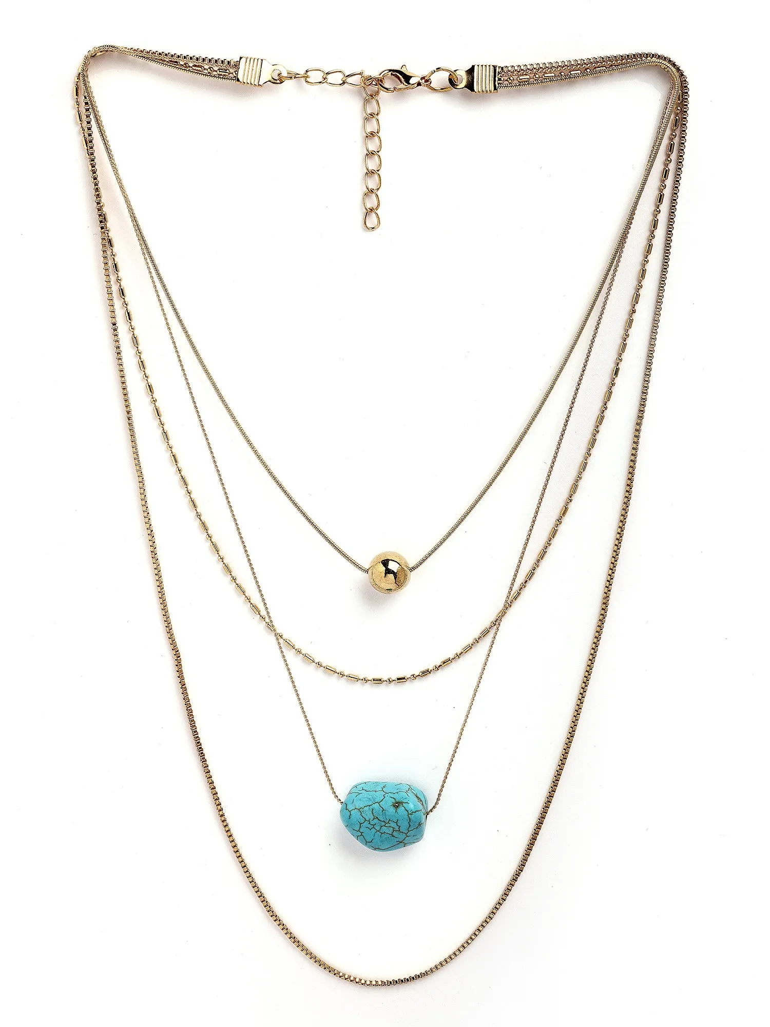 Bohey by KARATCART Gold-Plated Turquoise Multilayer Chain Necklace for Women