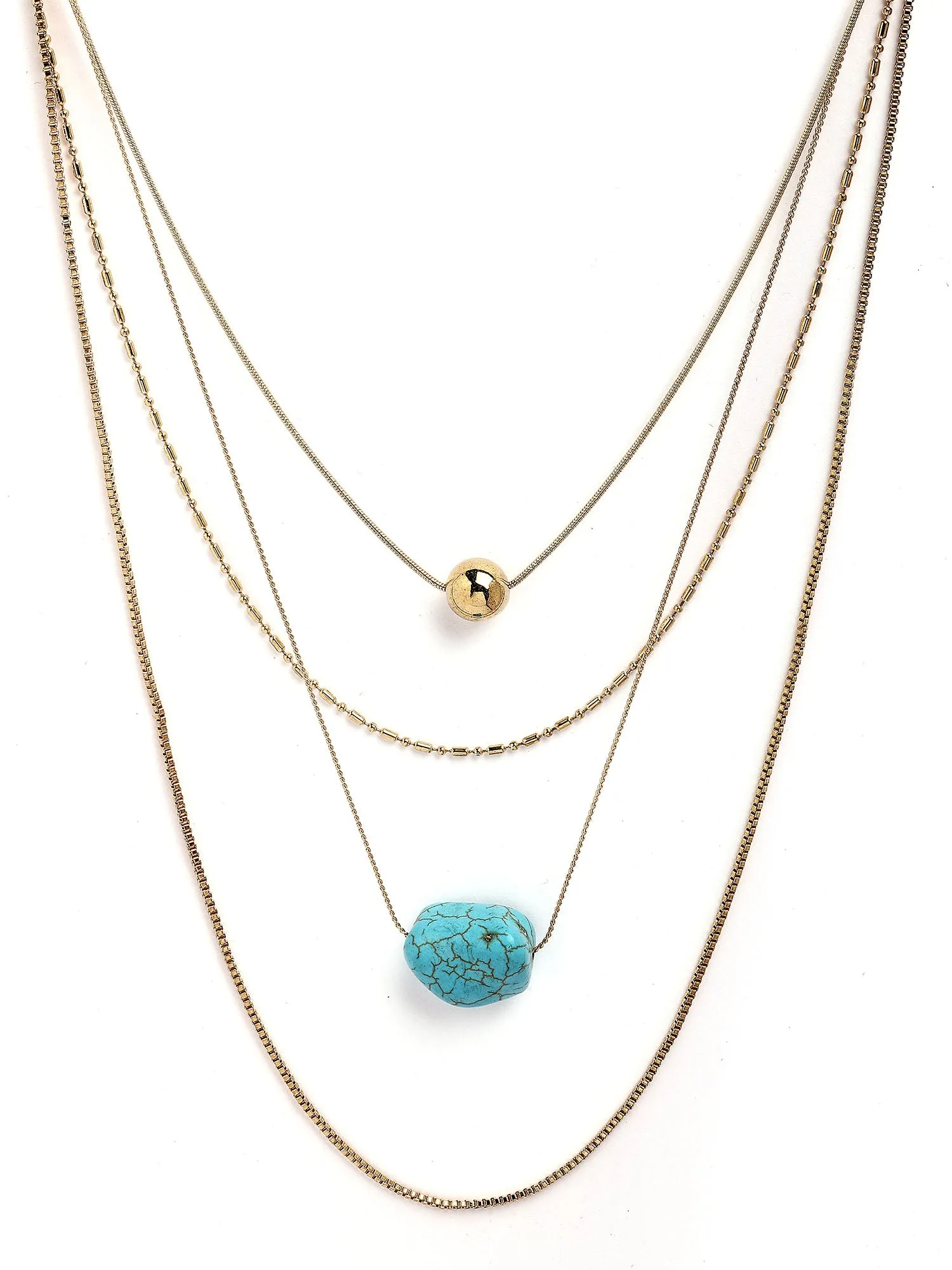 Bohey by KARATCART Gold-Plated Turquoise Multilayer Chain Necklace for Women