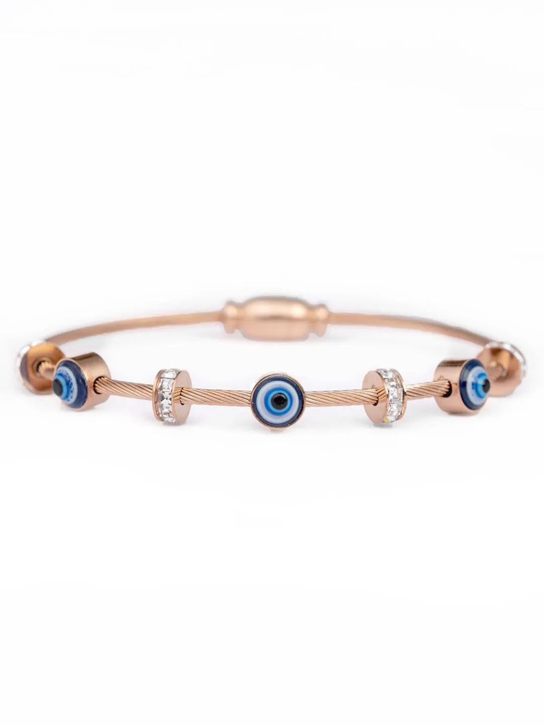 Bohey by KARATCART Rose Gold Plated CZ Evil Eye Bracelet for Women