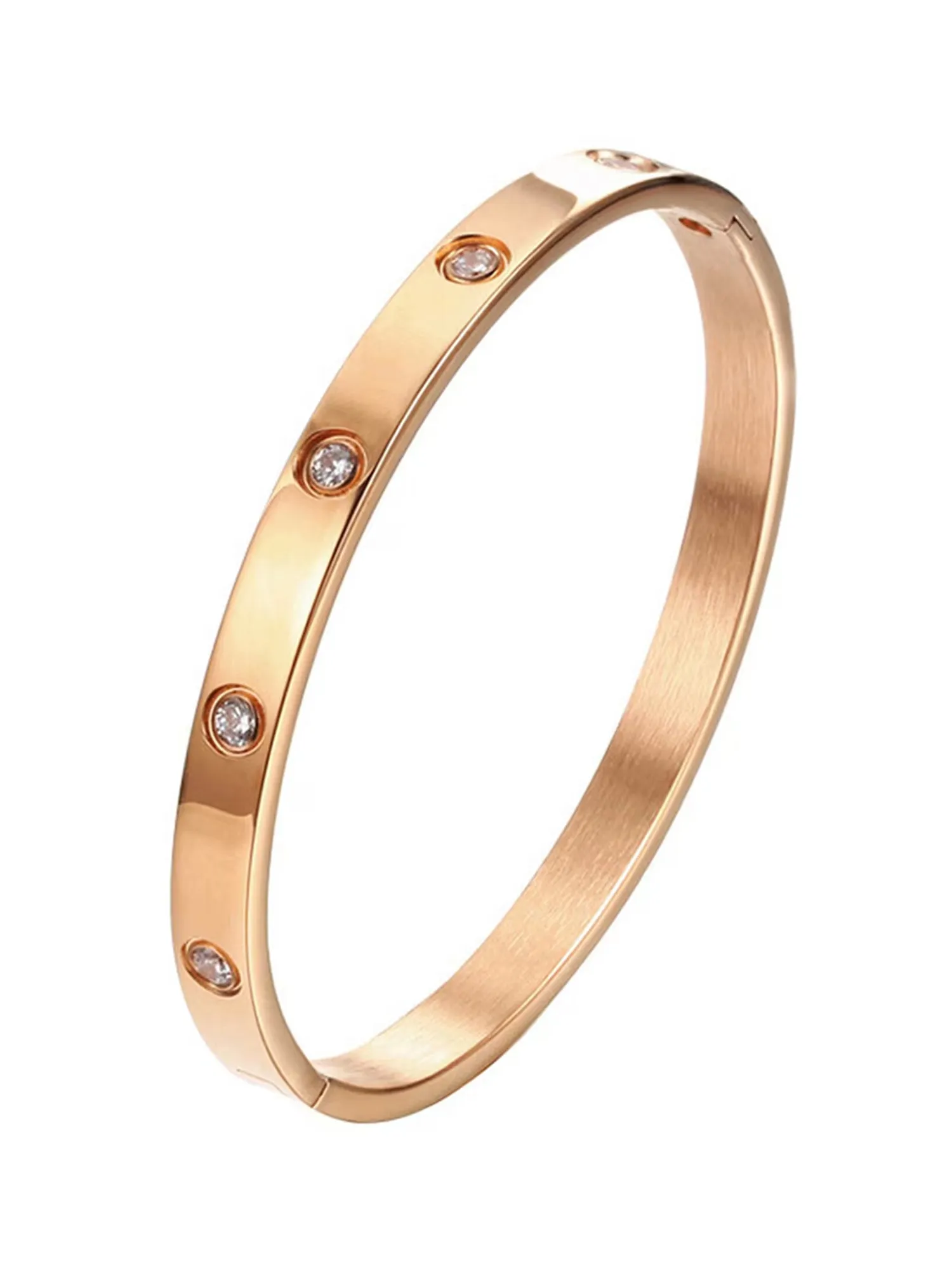Bohey by KARATCART Rose Gold Plated CZ Stainless Steel Kada Bracelet for Women