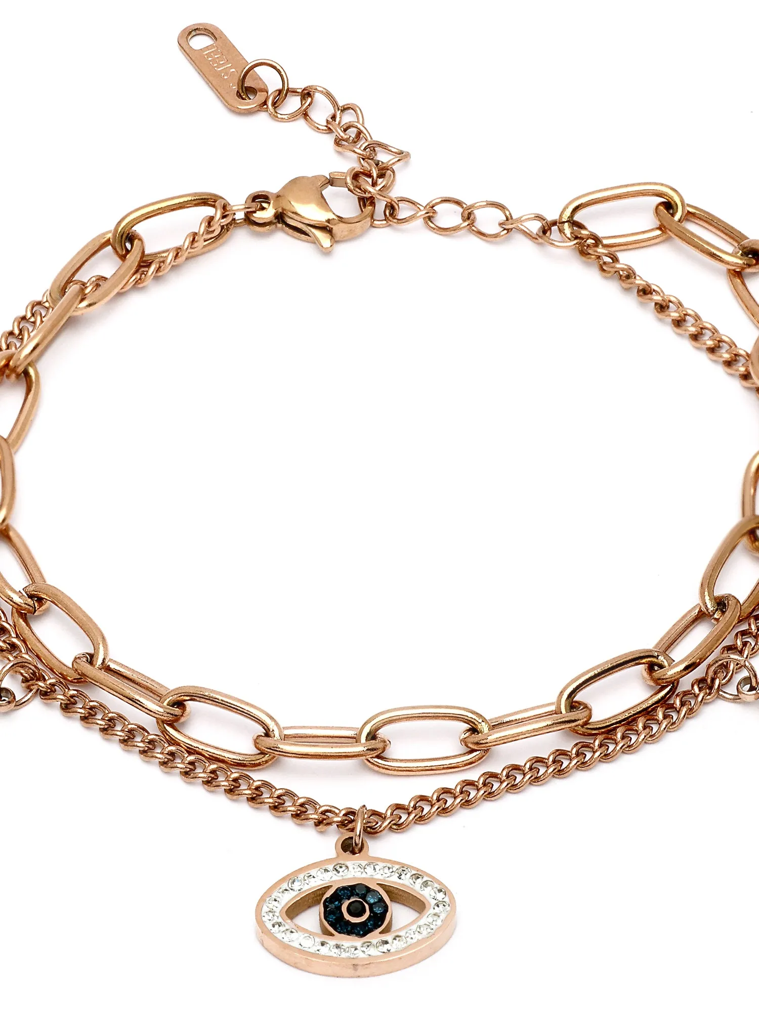 Bohey by KARATCART Rose Gold Plated Evil Eye Charm Chain Bracelet for Women