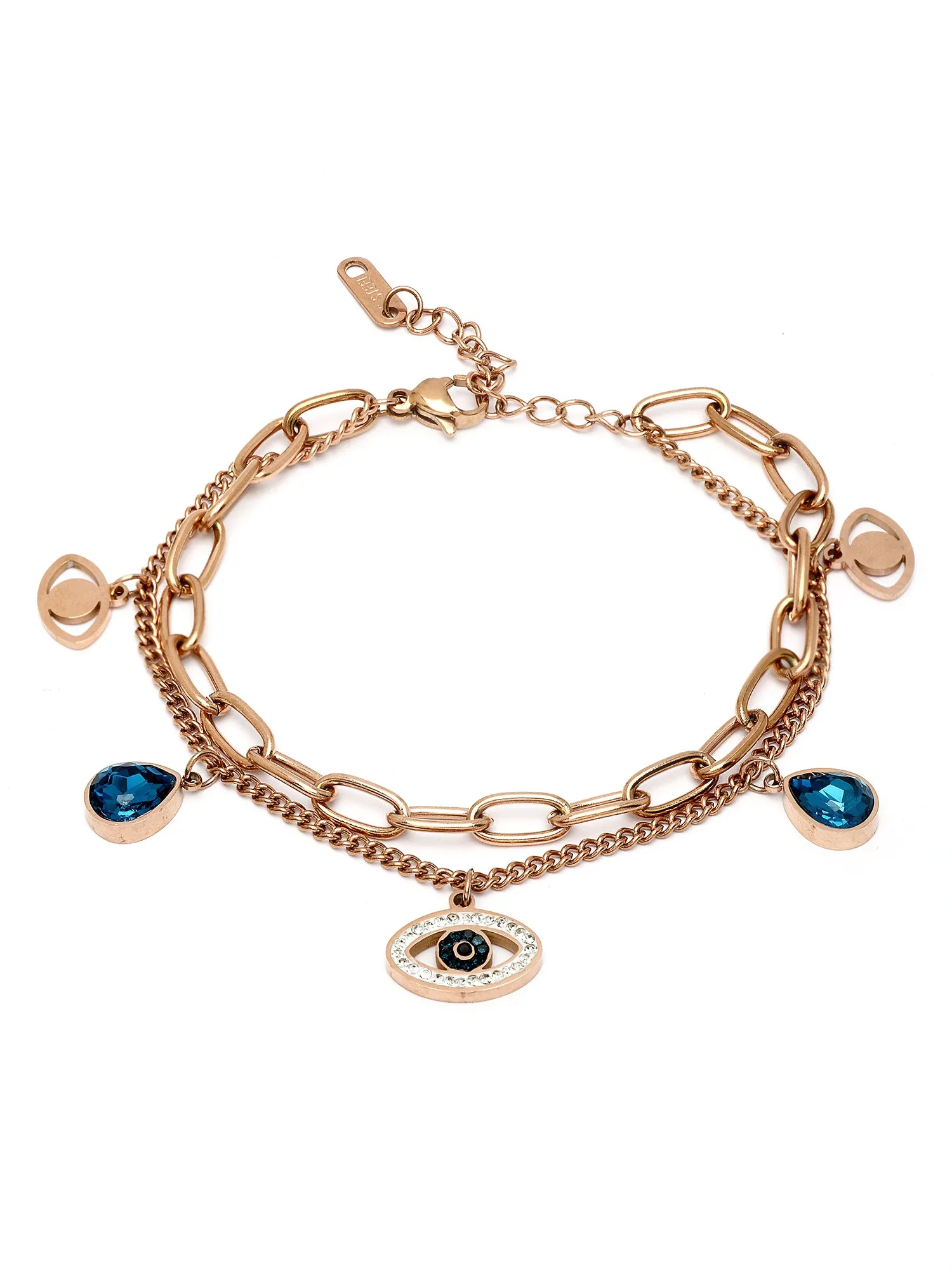 Bohey by KARATCART Rose Gold Plated Evil Eye Charm Chain Bracelet for Women