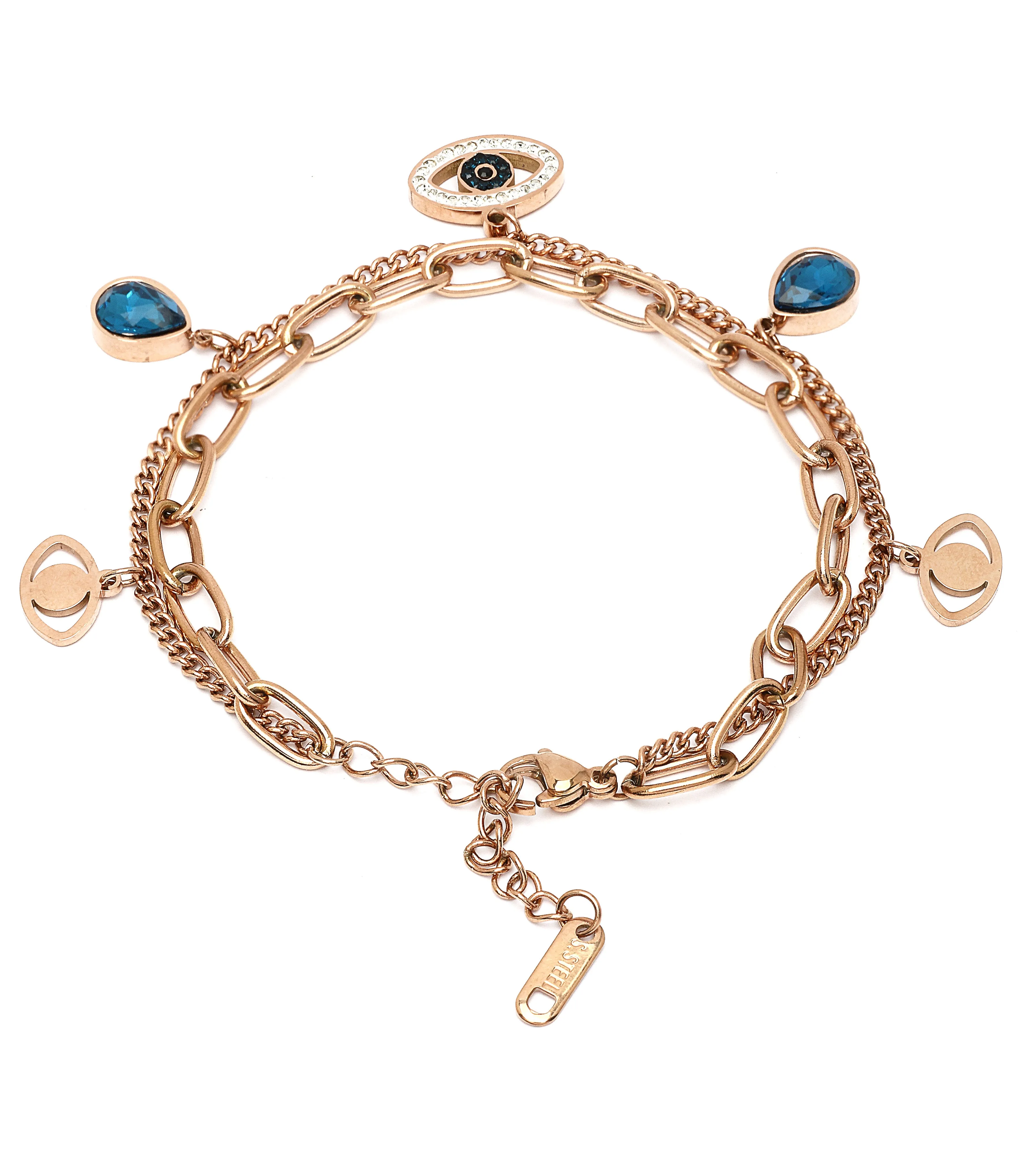 Bohey by KARATCART Rose Gold Plated Evil Eye Charm Chain Bracelet for Women