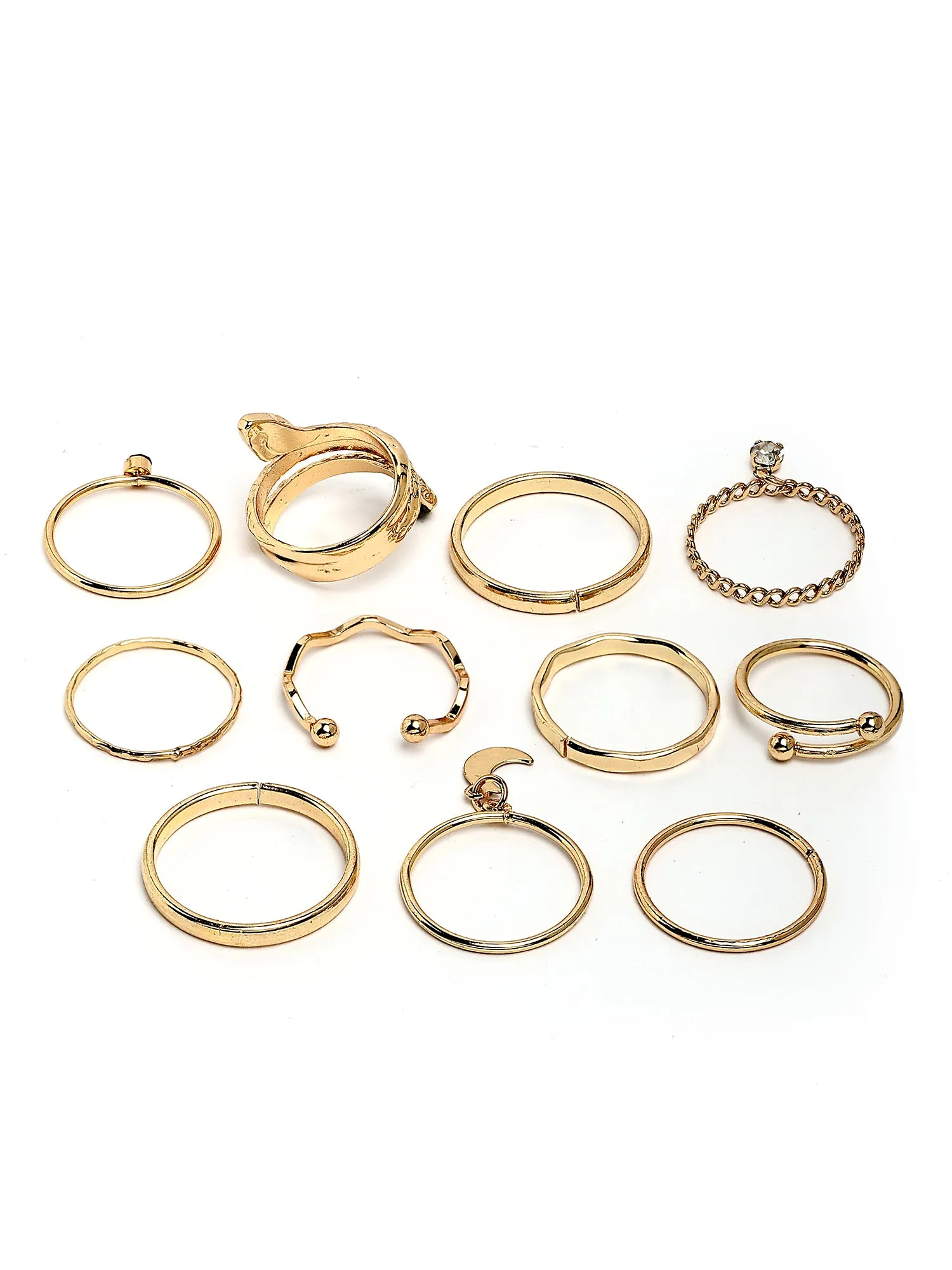 Bohey by KARATCART Set of 10 Gold-Plated Boho Midi Finger Rings for Women