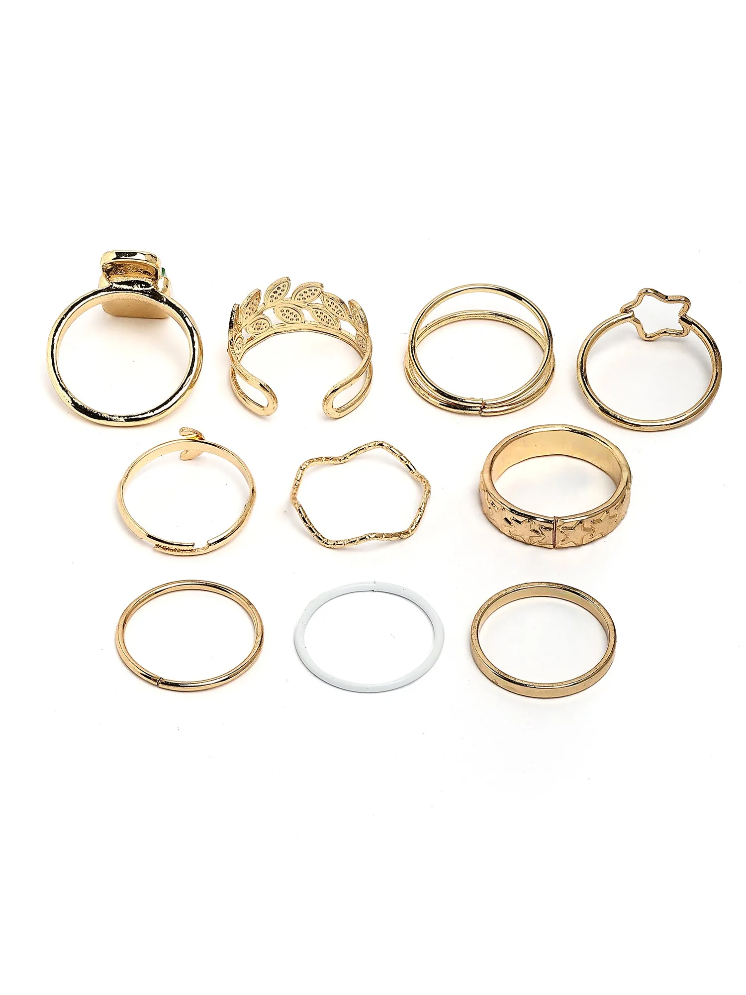 Bohey by KARATCART Set of 10 Gold-Plated Boho Midi Finger Rings for Women
