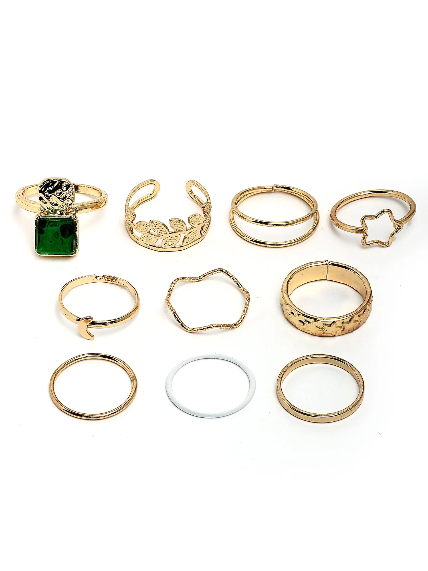 Bohey by KARATCART Set of 10 Gold-Plated Boho Midi Finger Rings for Women